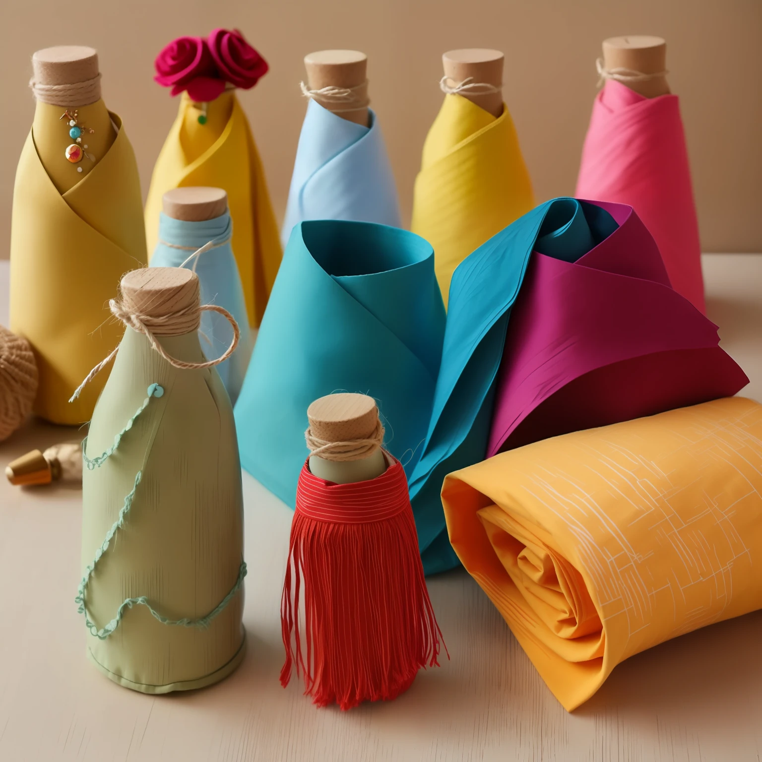 crafts with cloth, fabrics, bottle decoration