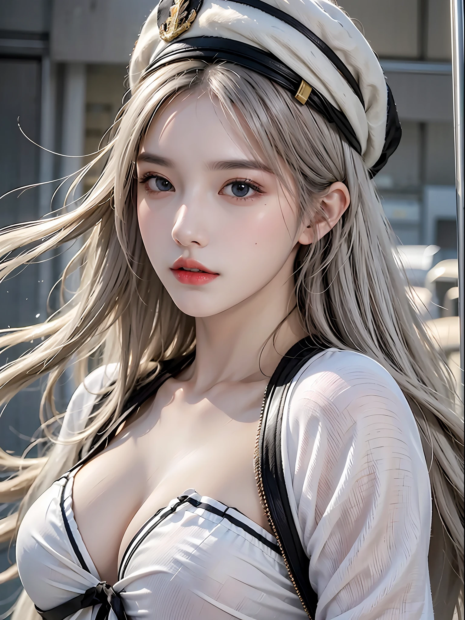 photorealistic, high resolution, 1 girl, white long hair, beautiful eyes, normal breast, military clothes