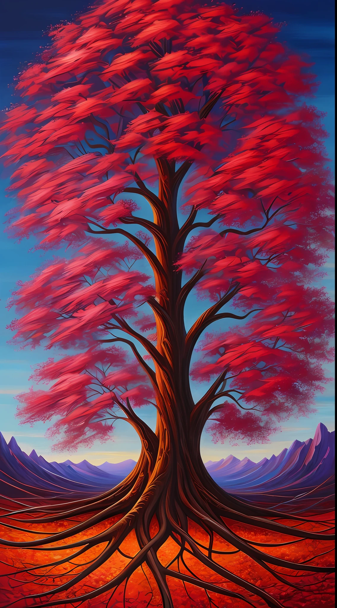 Beautiful oil painting with thick brush strokes of the colorful roots of the tree of life color, love, passion, oil on canvas, thick brushstrokes, insanely detailed, 8k uhd, masterpiece, artstation, surreal