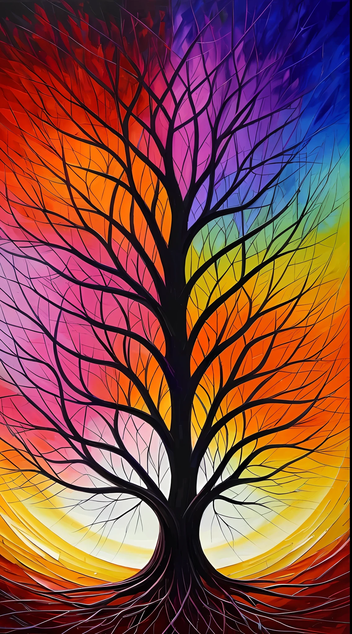 Beautiful oil painting with thick brush strokes of the colorful roots of the tree of life color, love, passion, oil on canvas, thick brushstrokes, insanely detailed, 8k uhd, masterpiece, artstation, surreal