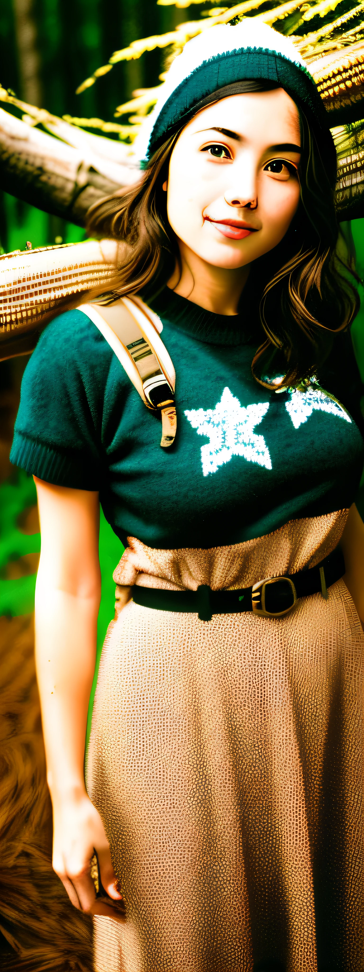 1 woman((upper body selfie, happy)), masterpiece, best quality, ultra-detailed, solo, outdoors, (night), mountains, nature, (stars, moon) cheerful, happy, backpack, sleeping bag, camping stove, water bottle, mountain boots, gloves, sweater, hat, flashlight, forest, rocks, river, wood, smoke, shadows, contrast, clear sky,
analog style (look at viewer:1.2) (skin texture)
(film grain:1.3), (warm hue, warm tone)