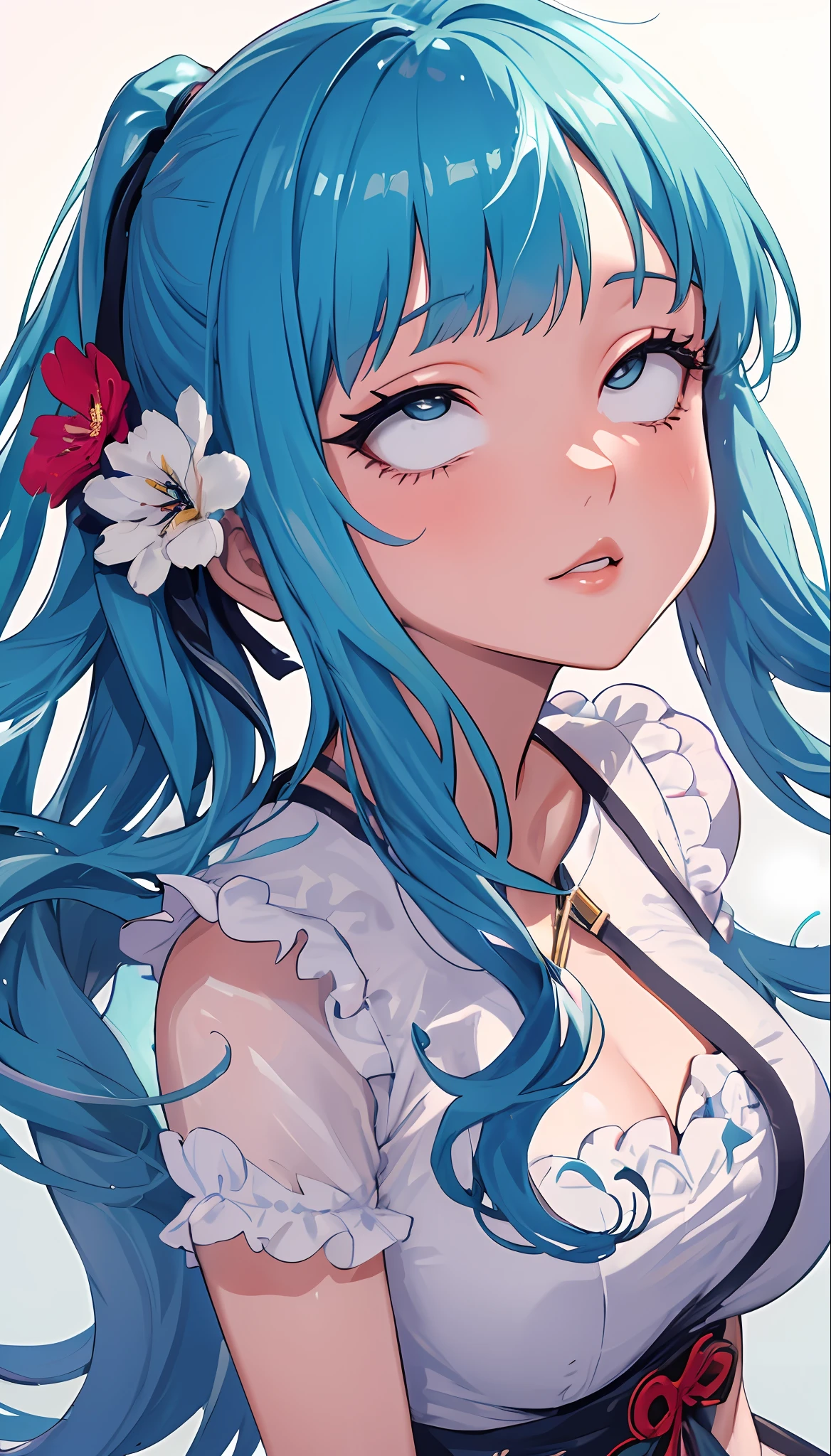 (masterpiece), (best quality), (ultra detailed),(disheveled hair),(illustration), (1girl), (Fashionable clothing), standing, Fashion model, looking at viewer, (interview), (simple background),beautiful detailed eyes, delicate beautiful face, Floating,(high saturation),(colorful splashes),colorful bubble,(shining), focus on face, ponytail, kamisato ayaka, light blue hair, bangs, hair ring, floating flowers, floating hairs, (shining), best lighting, best shadow,