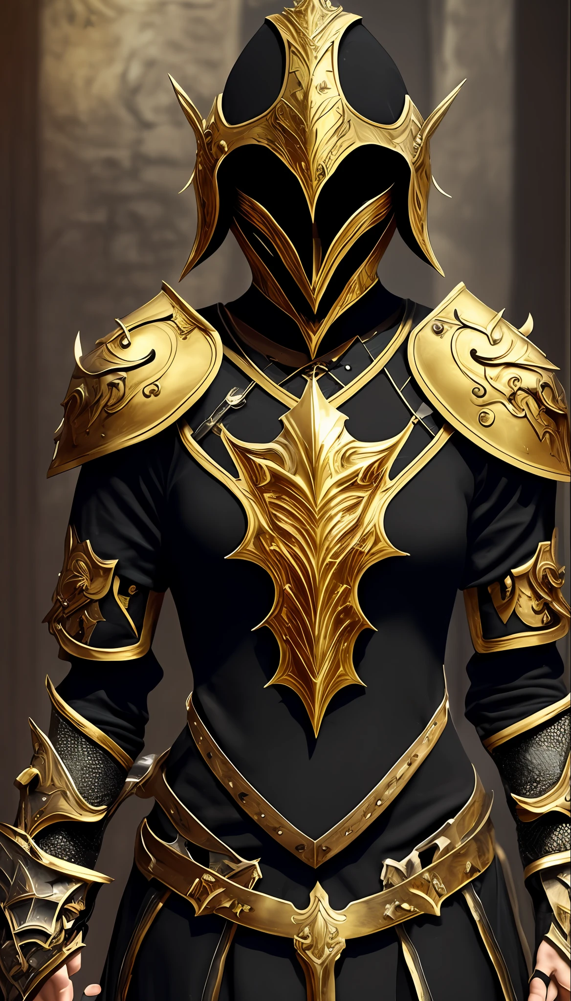 a close up of a woman wearing a black and gold armor shirt, black and golden armor, black and gold armor, black shirt underneath armor, detailed fantasy armor, female armor, paladin armor, fantasy armor, very stylish fantasy armor, epic paladin armor, warrior dress, heavy gold obsidian armor, black heavy armor with gold trim, fantasy clothing --auto