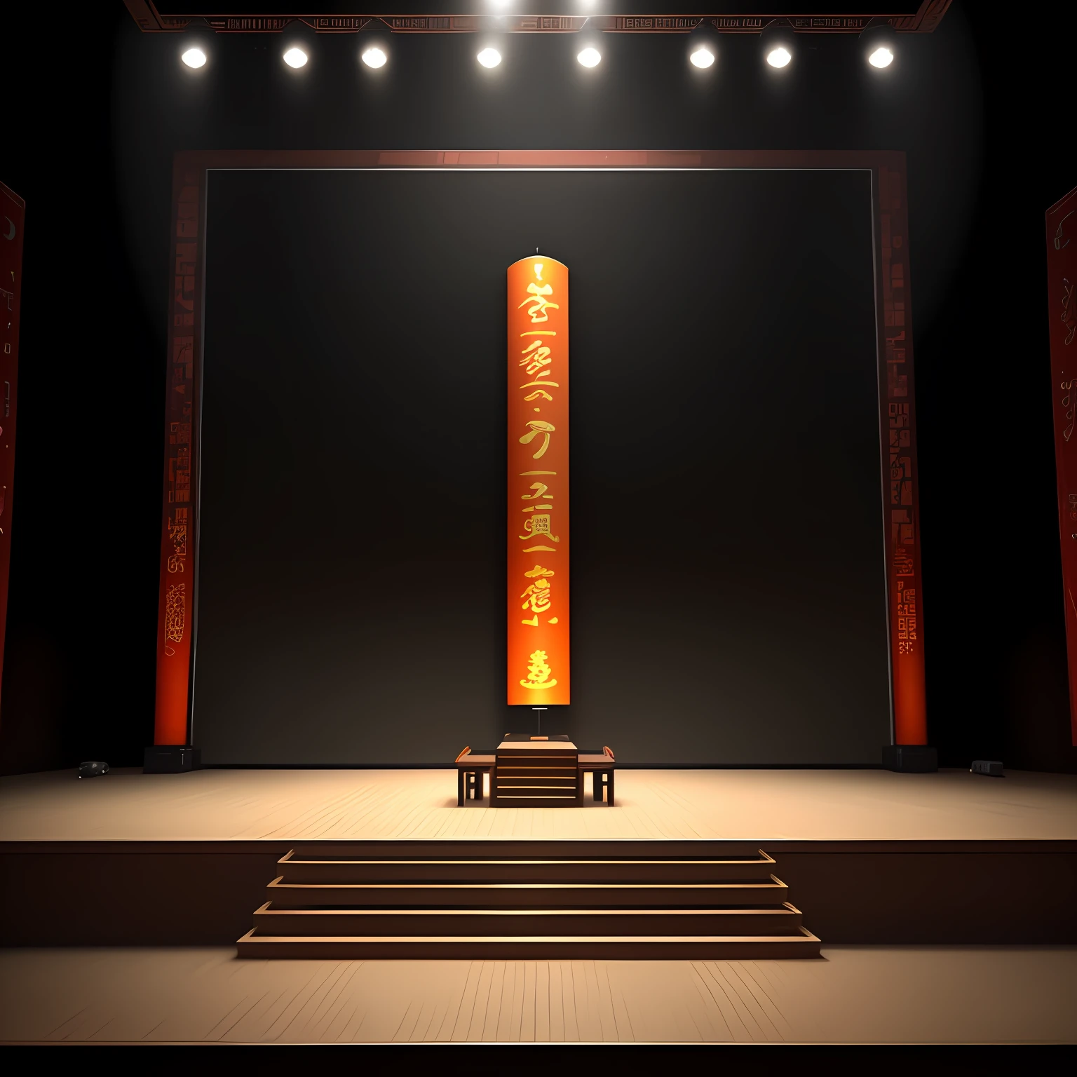 **3d installation rendering, independent Chinese Tang Palace installation on a huge stage, Chinese totem, immersive stage design style, immersive, Chinese elements on stage, black background, green orange installation, independent model, space concept art, cinema4d rendering , UHD 4k, HD --no people --ar 16:9 --V 5.1--V 5.1 --s 750 --q 2** - Variations by (relaxed)