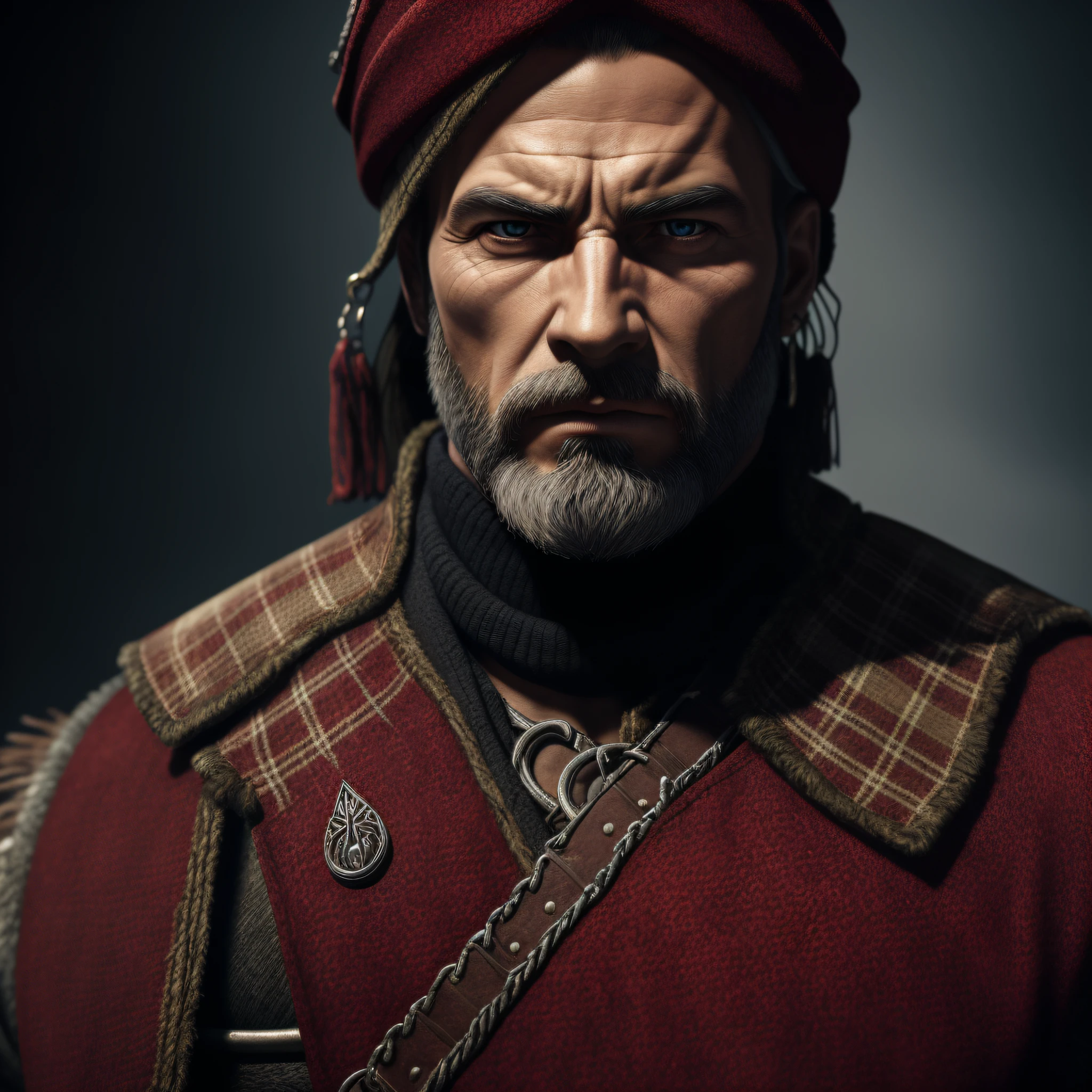 a portrait of highlander with intrinsic details, master piece, hyper realistic , hd , 8k