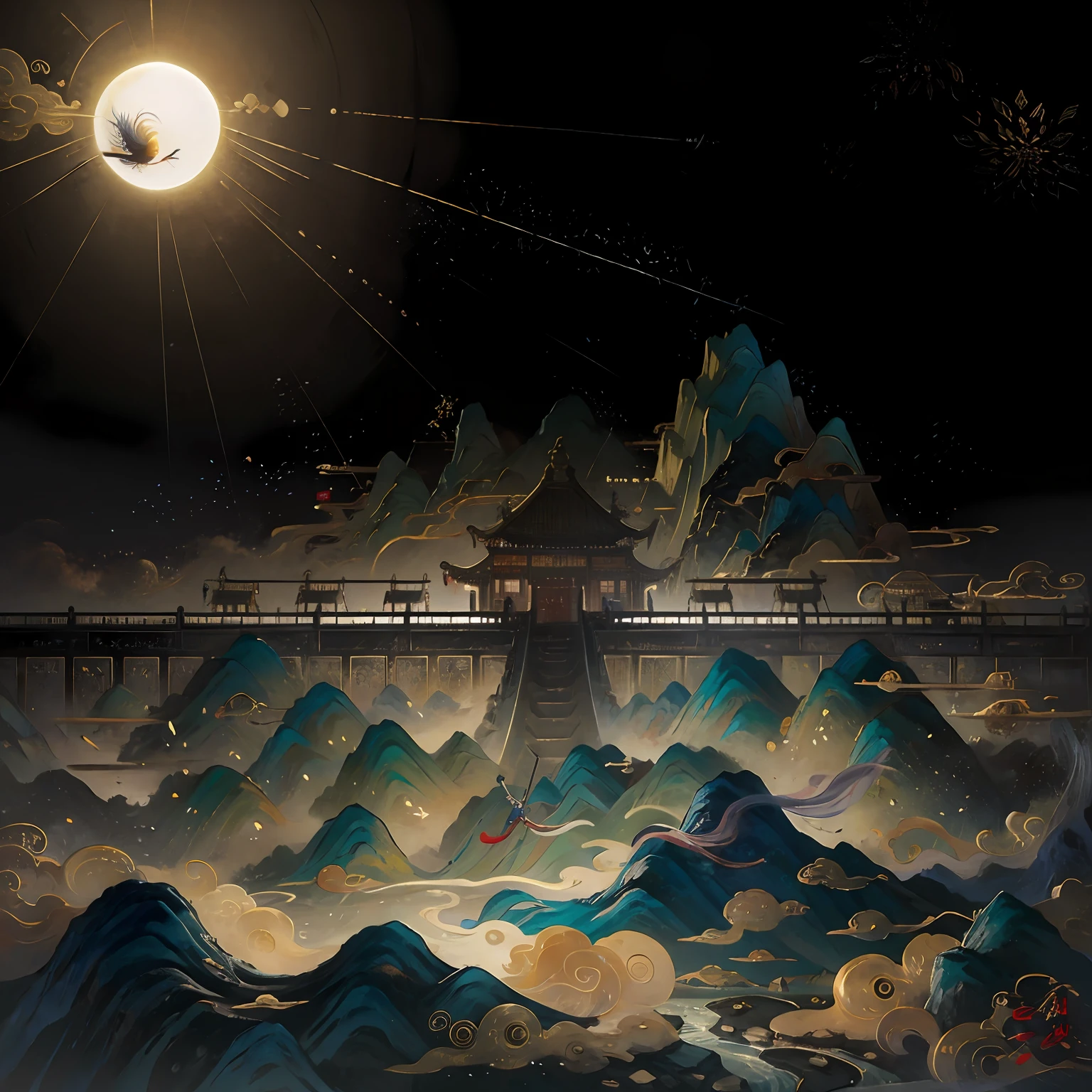 The Forbidden City, China, classical chinese architecture, ancient Chinese background, mountains, rivers, auspicious clouds, pavilions, The sunlight, masterspiece, super-detail, Epic composition, ultra hd, highs quality, Ultra detailded, Official Art, 统一 8k 壁纸, super detailed, Super Real. Master Works, Official Art, 32k -- v 6