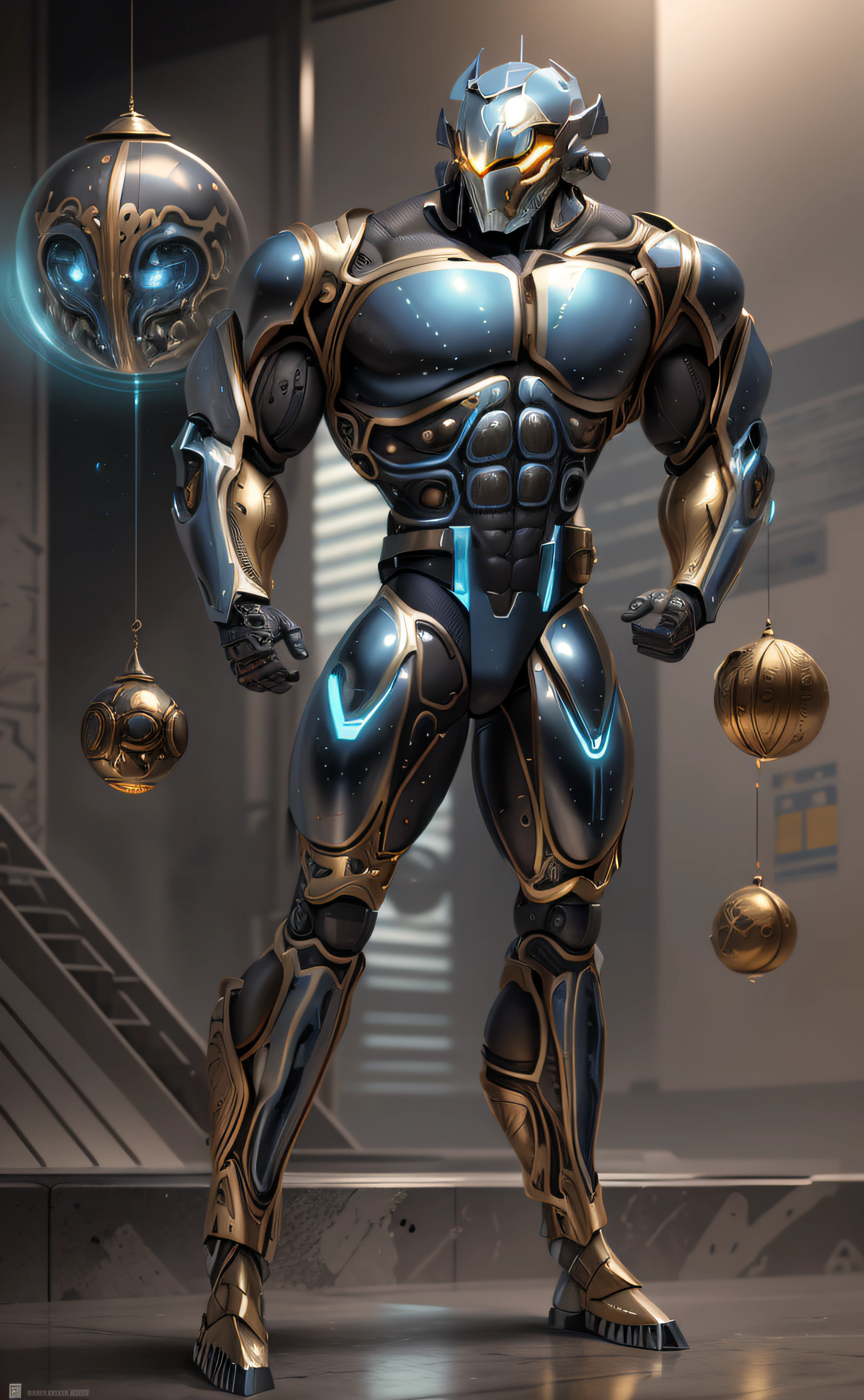 uma imagem de desenho animado de um homem com um corpo azul e um capacete, este personagem tem criocinese, cybernetic body, armadura brilhante elegante, Armadura refletida da cor do gelo da lasca, Corpo ciborgue, musculoso!! sci fi, silver cyber armor, coberto com armadura de prata completa, inspirado por Rob Liefeld, cyber fight armor, diamond plated superhero