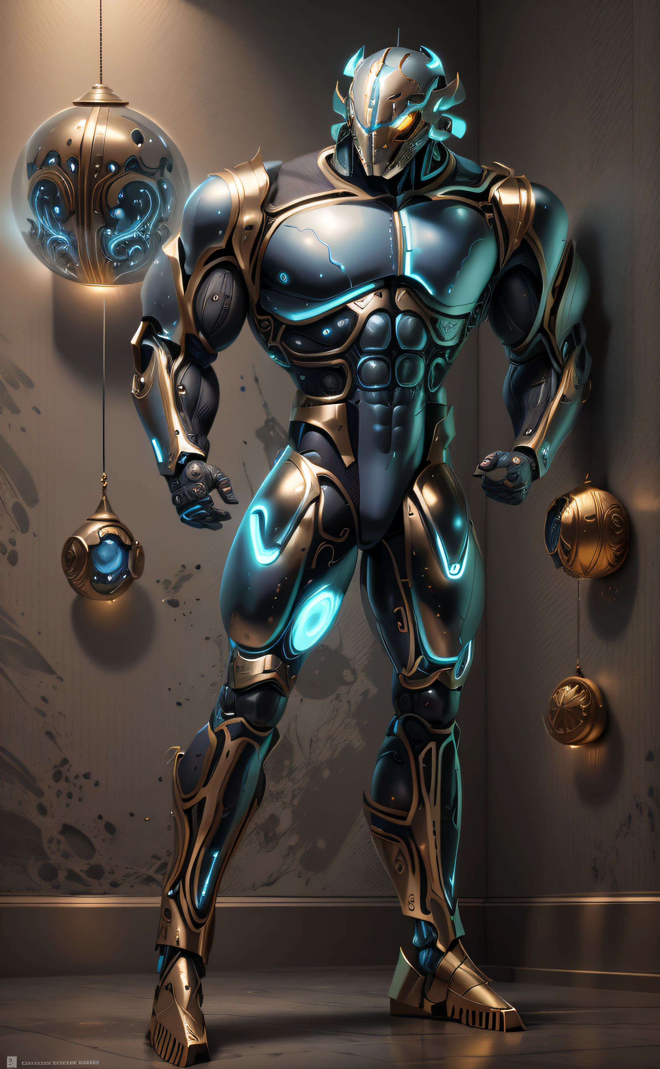 uma imagem de desenho animado de um homem com um corpo azul e um capacete, este personagem tem criocinese, cybernetic body, armadura brilhante elegante, Armadura refletida da cor do gelo da lasca, Corpo ciborgue, musculoso!! sci fi, silver cyber armor, coberto com armadura de prata completa, inspirado por Rob Liefeld, cyber fight armor, diamond plated superhero