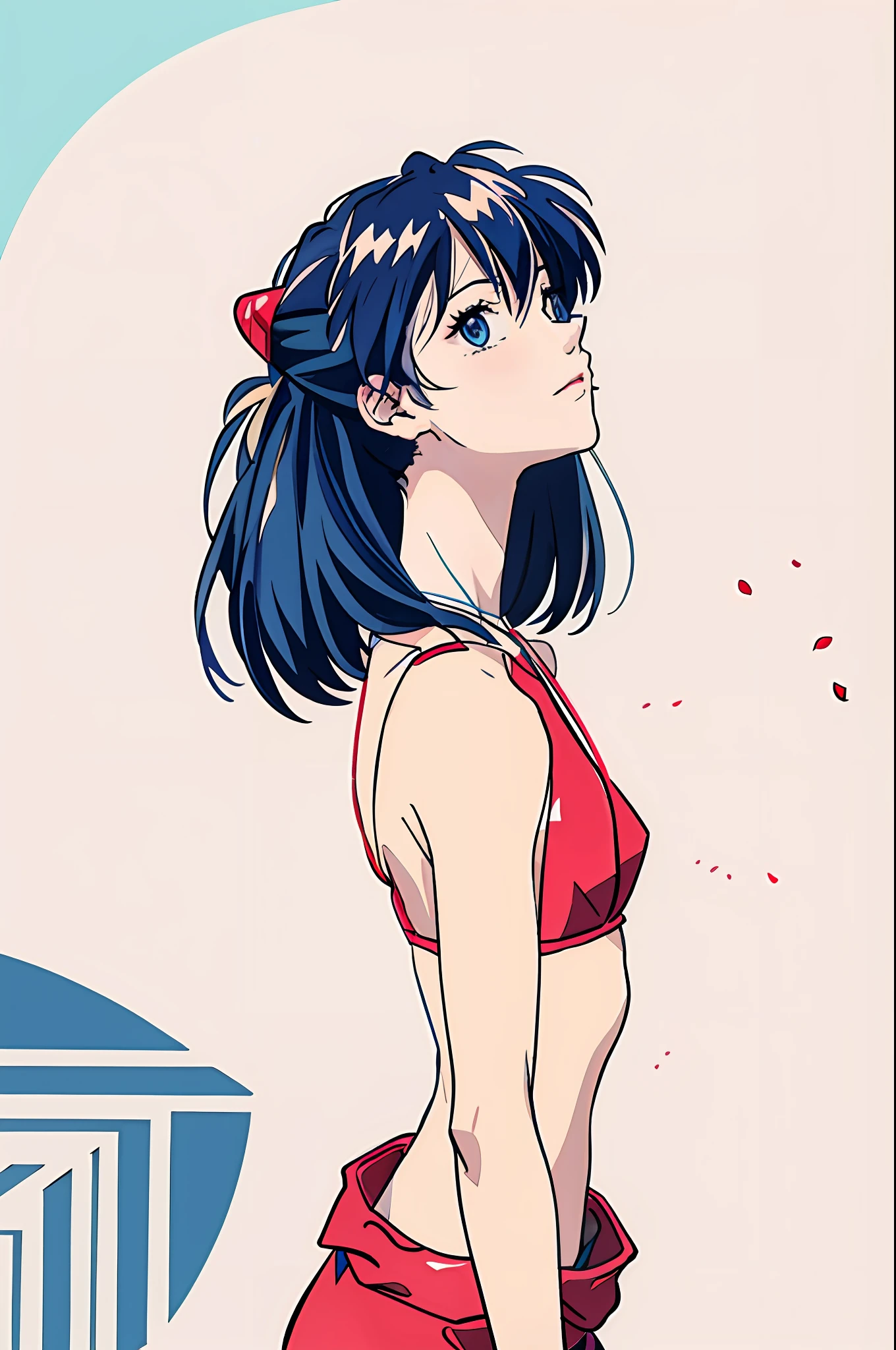 anime girl with long blue hair in red bikini and red belt, Hermosa Asuka de Evangelion, Atractivo Matoi Ryuko, kill la kill illustration, Nico Robin, matar a la matar, Asuka de Evangelion, seductora chica de anime, a-1 pictures, high definition anime art, (Chica anime), is wearing a swimsuit, De Evangelion, arte oficial