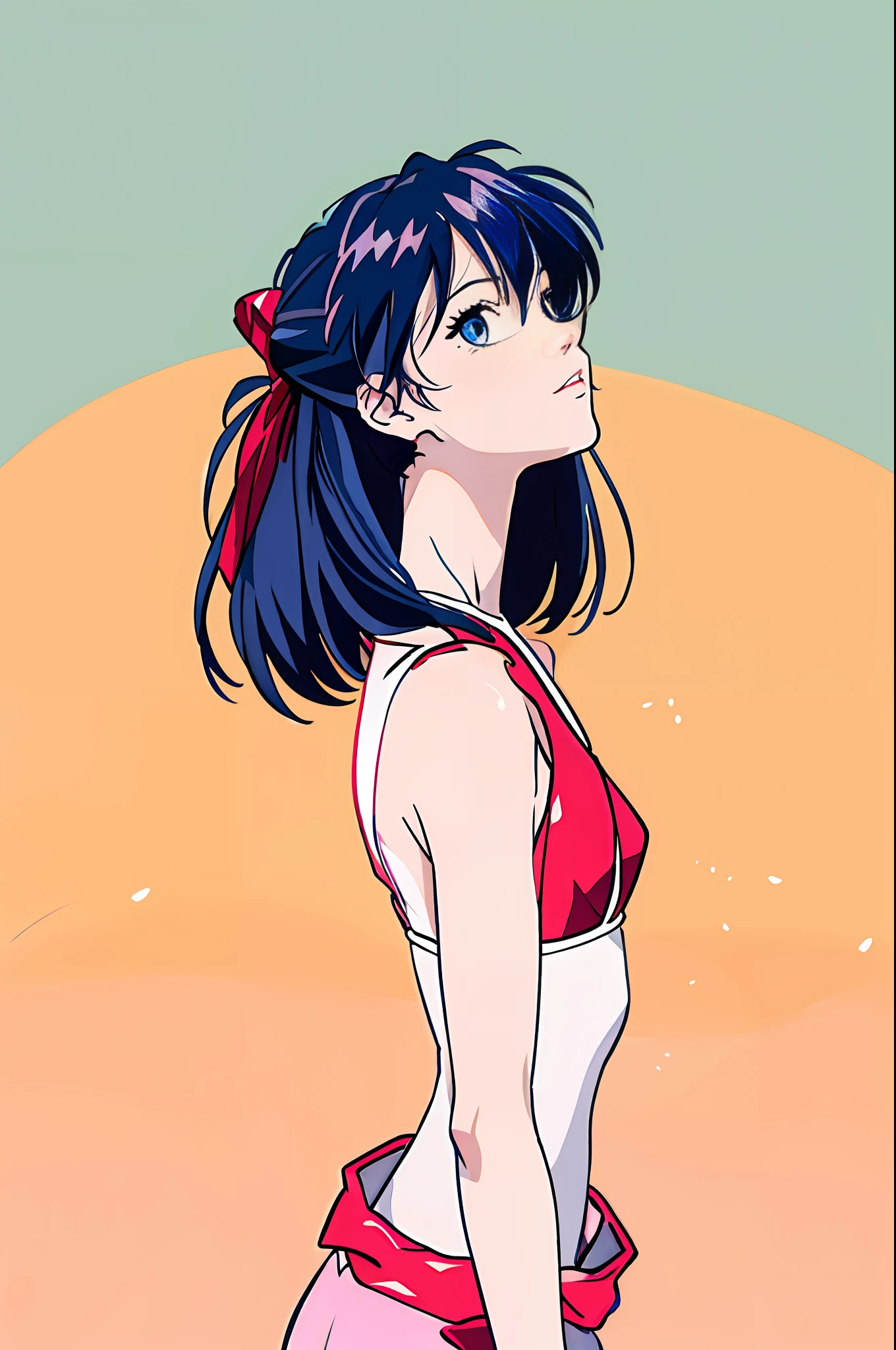anime girl with long blue hair in red bikini and red belt, Hermosa Asuka de Evangelion, Atractivo Matoi Ryuko, kill la kill illustration, Nico Robin, matar a la matar, Asuka de Evangelion, seductora chica de anime, a-1 pictures, high definition anime art, (Chica anime), is wearing a swimsuit, De Evangelion, arte oficial