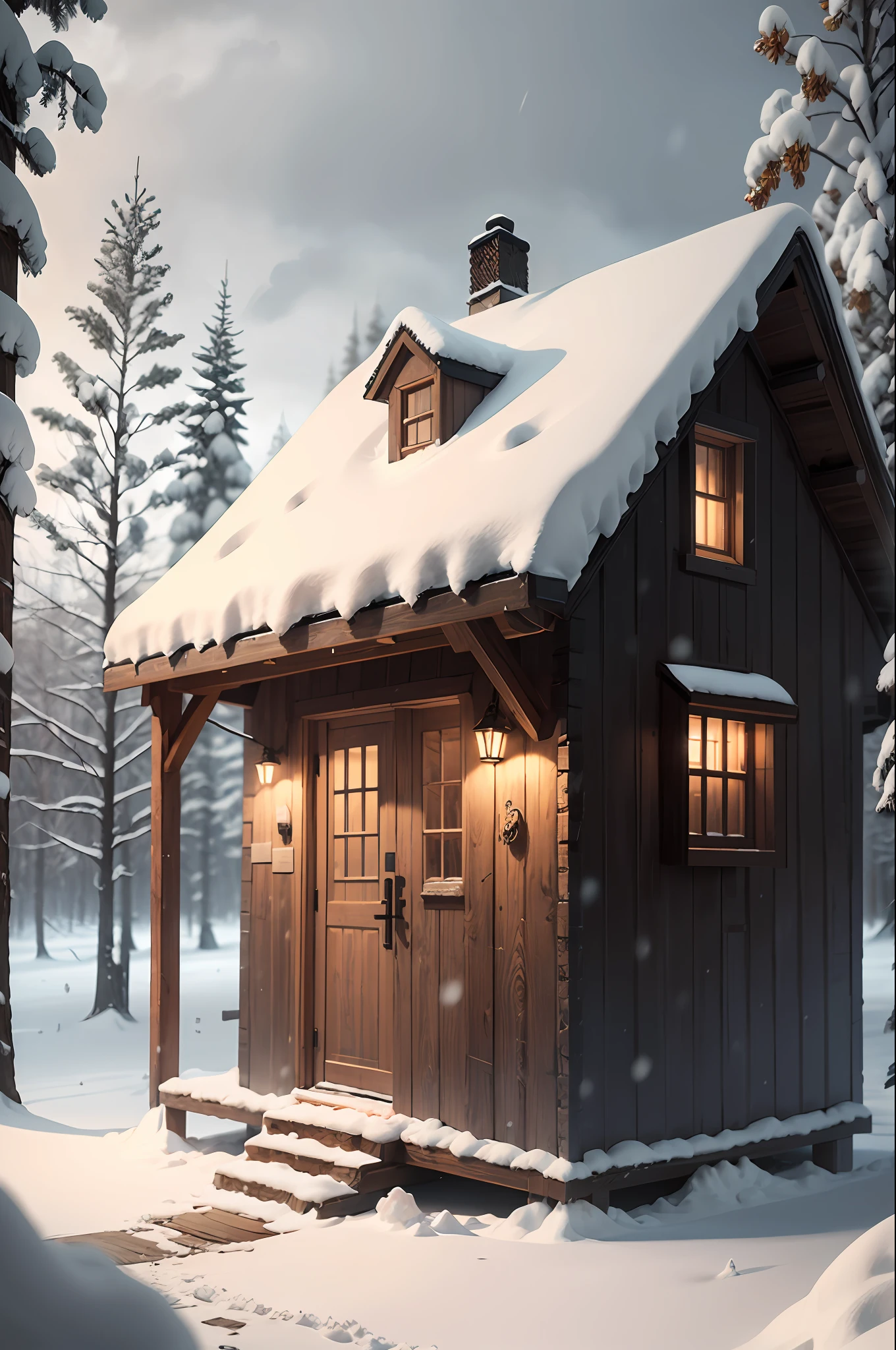 A nice cozy cabin in a snow storm