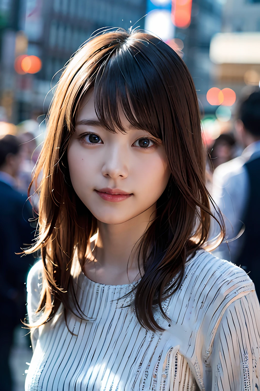 (8K、RAW photography、最好的质量、A masterpice:1.2)、(realistness、photorealestic:1.37)、ultra -detailed、ultra-high-resolution、 (Broken glass:1.4),(broken sceen:1.3),(glass pieces:1.3), (lines of movement),(light line),(speed lines),(spread out from center),1 girl、see the beholder、Beautiful detailed face、smile on face、constriction、(Slim waist) :1.3)、lifiting shirt、beautiful detailed skin、Skin texture、Floating hair、Professional lighting、inthestreet、Haut du corps、Whole human body、Long hairs、The blonde