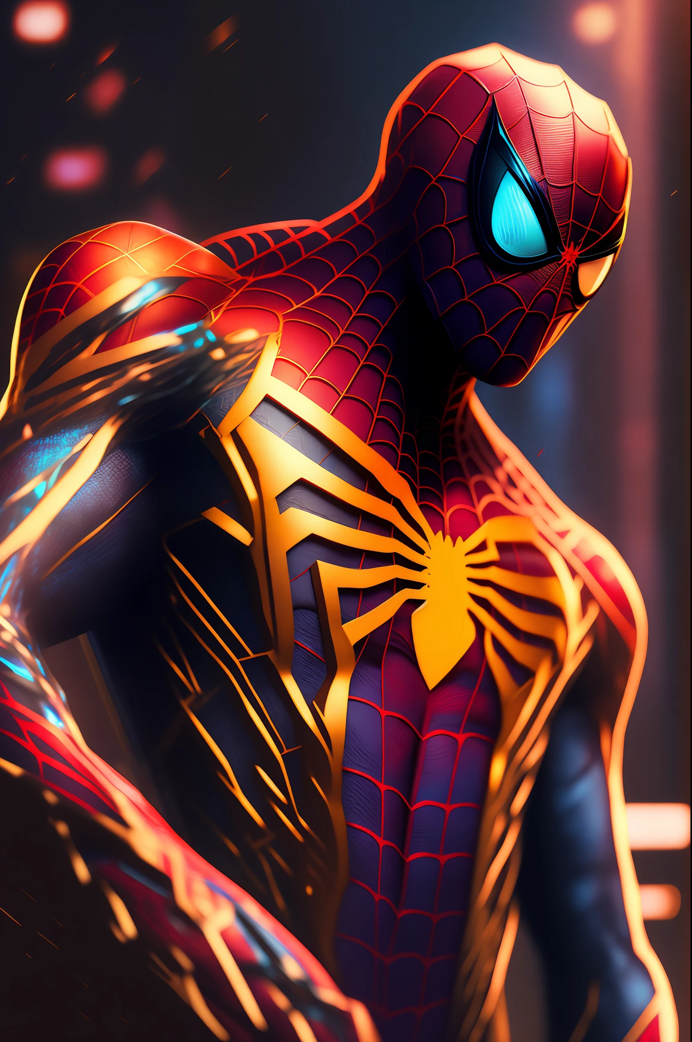 Spider-Man, Cyberpunk, Golden 8k.