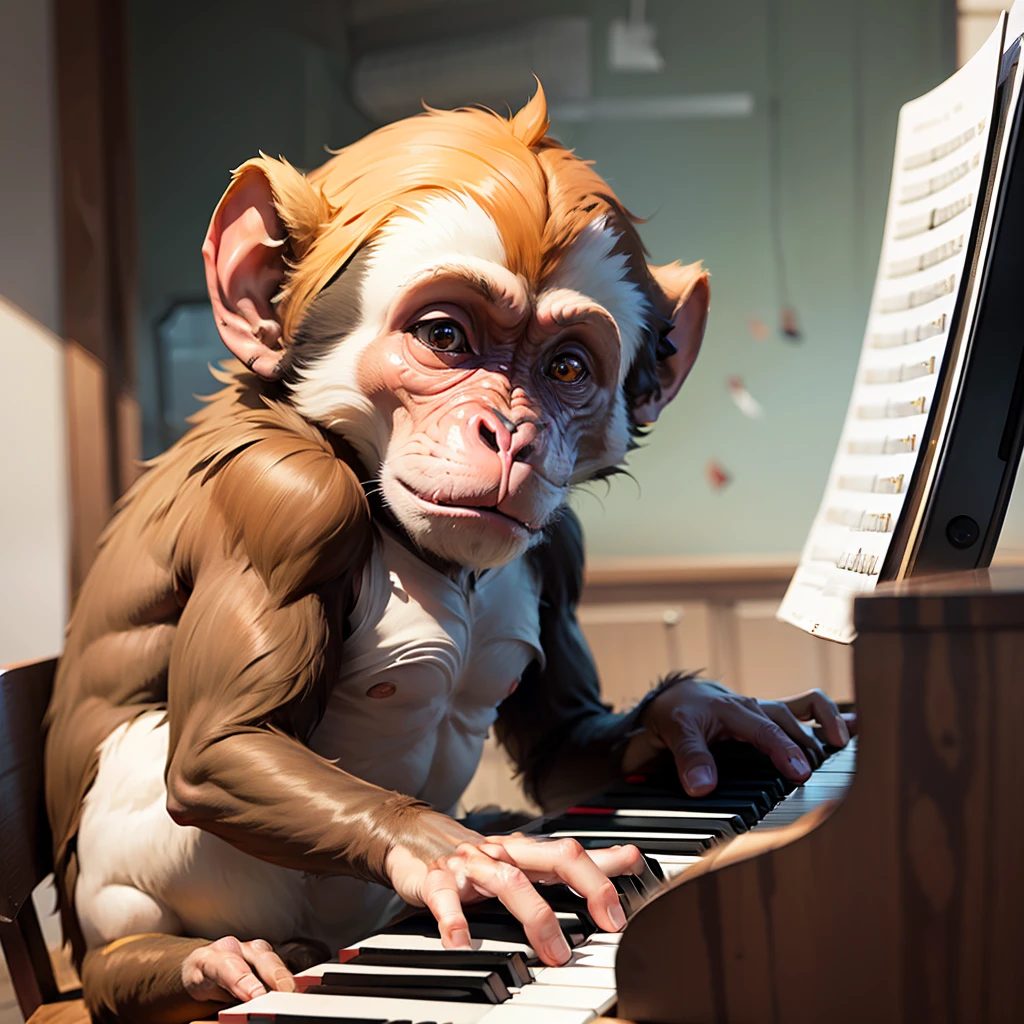 monkey pianist, realistic, 4k --auto --s2