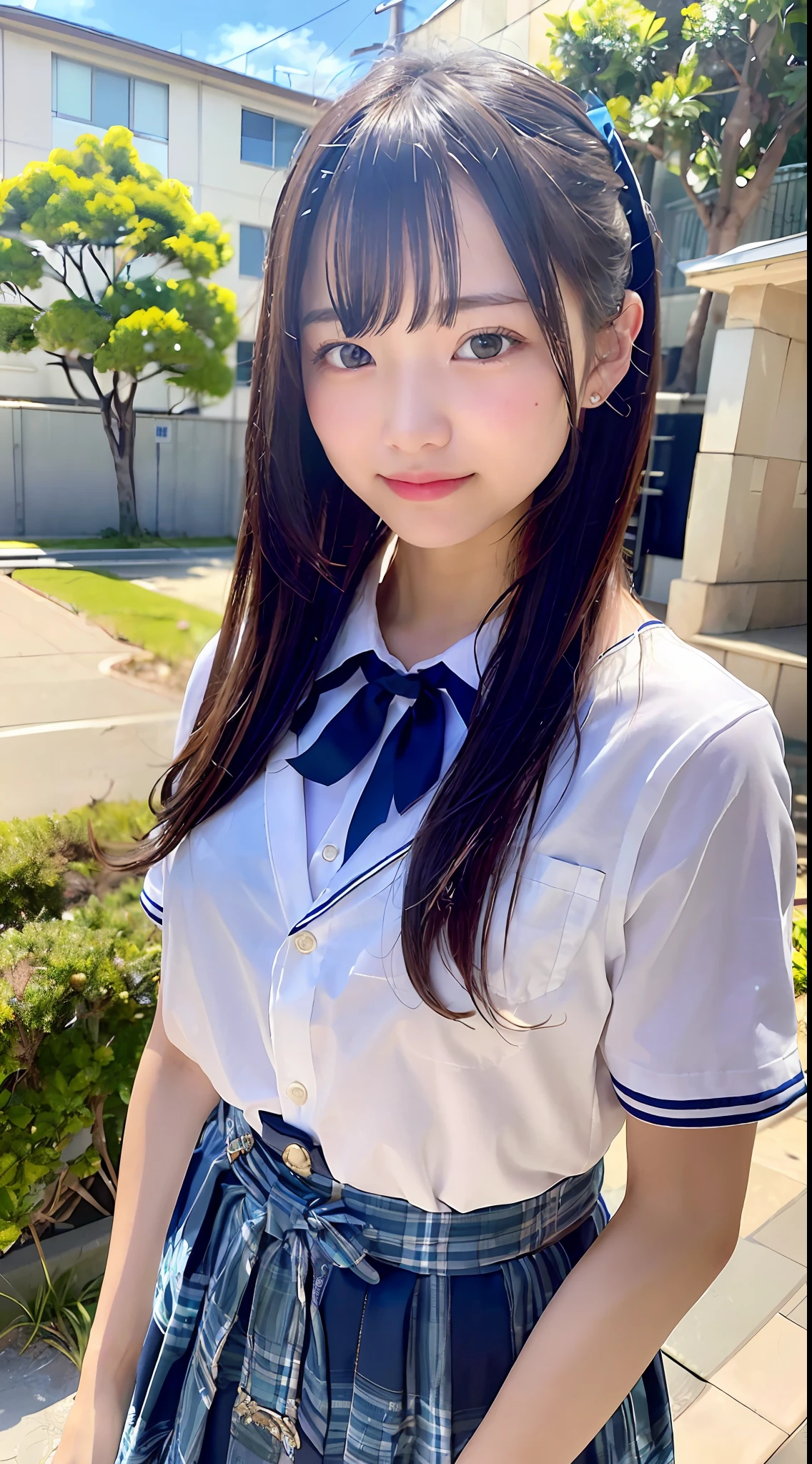 (A masterpice:1.2、最好的质量)、(Authentic images、intricated details)、独奏、Female 1 Person、Japanese high school many student、Student uniforms、short-cut、s summer clothes、