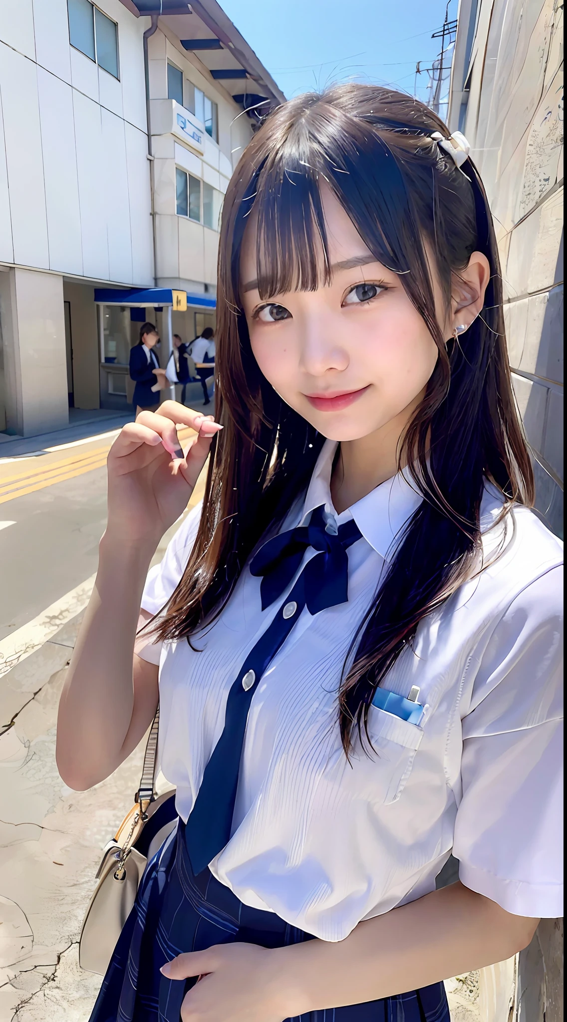 (A masterpice:1.2、最好的质量)、(Authentic images、intricated details)、独奏、Female 1 Person、Japanese high school many student、Student uniforms、short-cut、s summer clothes、