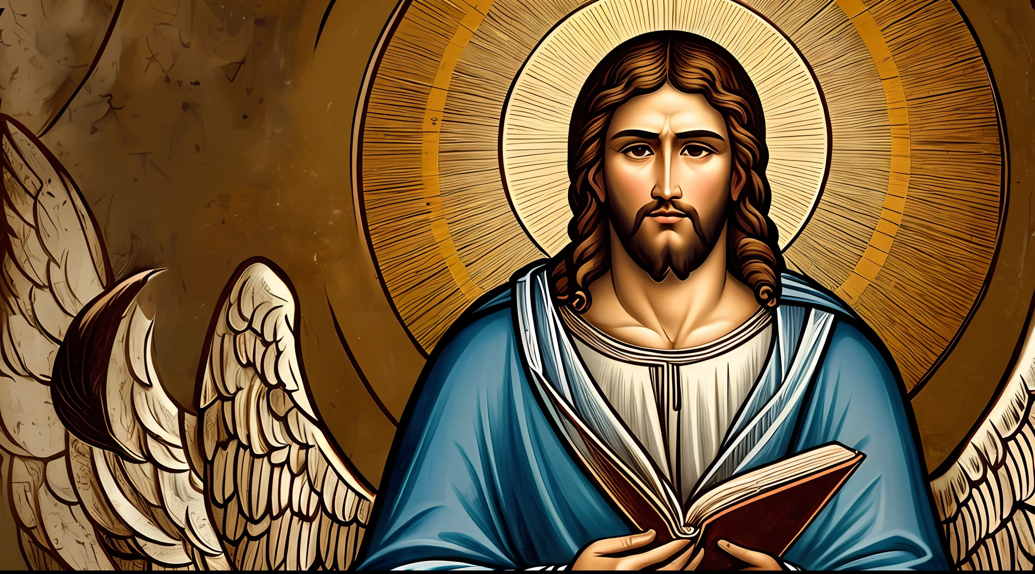 imagem de um homem com uma coroa e um livro, Retrato de um Deus Celestial, Jesus Cristo, Jovem Deus Todo-Poderoso, reino divino dos deuses, Rei dos Reis, deus divino, biblical accurate angel, Retrato de Jesus Cristo, Jesus, queen of heaven, imagens sagradas, bible illustration, imagens religiosas, arte conceitual de deus, fan art, catholic religious art --auto