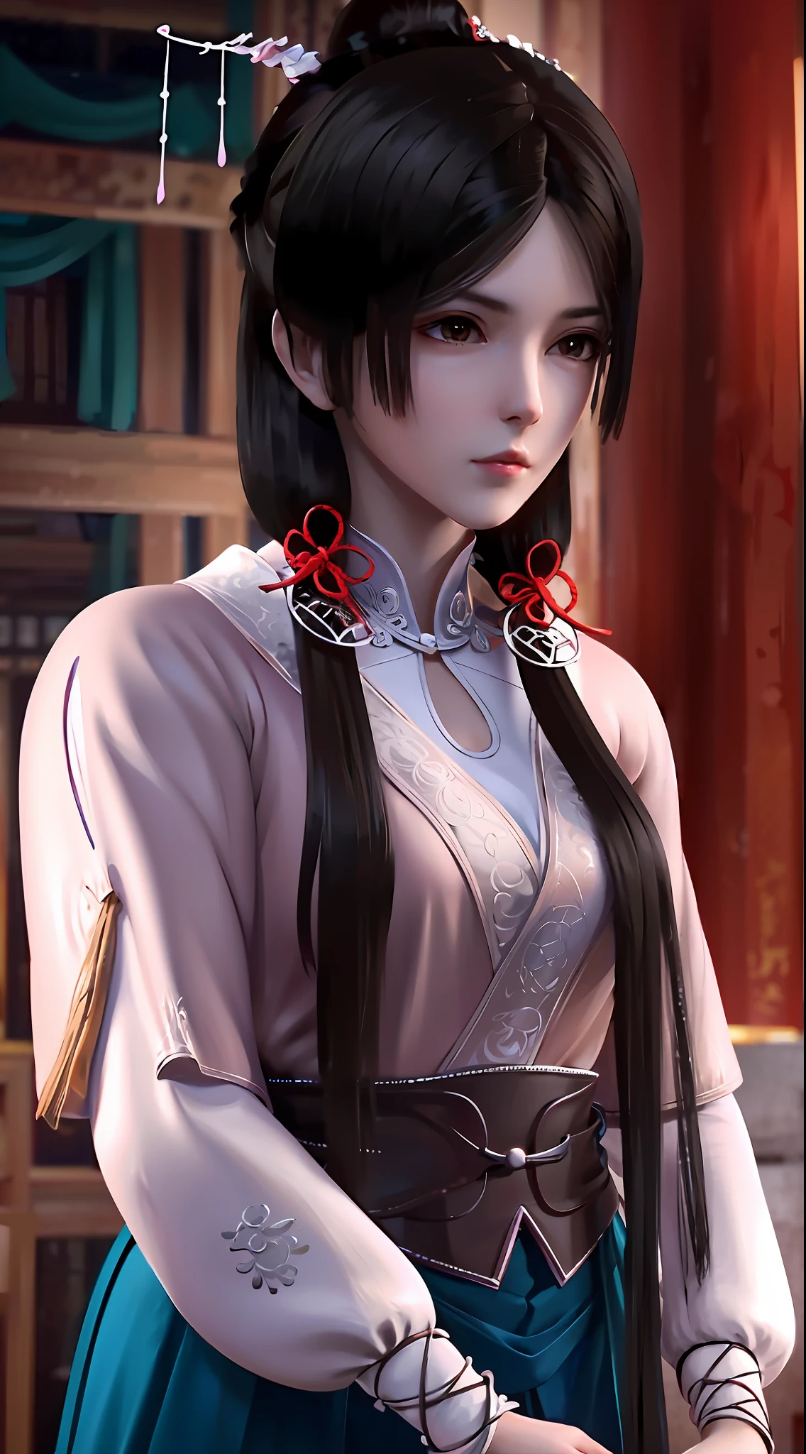 masterpiece,best quality,1girl, black_hair, breasts, china_dress, chinese_clothes, dress, hair_ornament,cowboy shot,dynamic pose, dynamic angle,