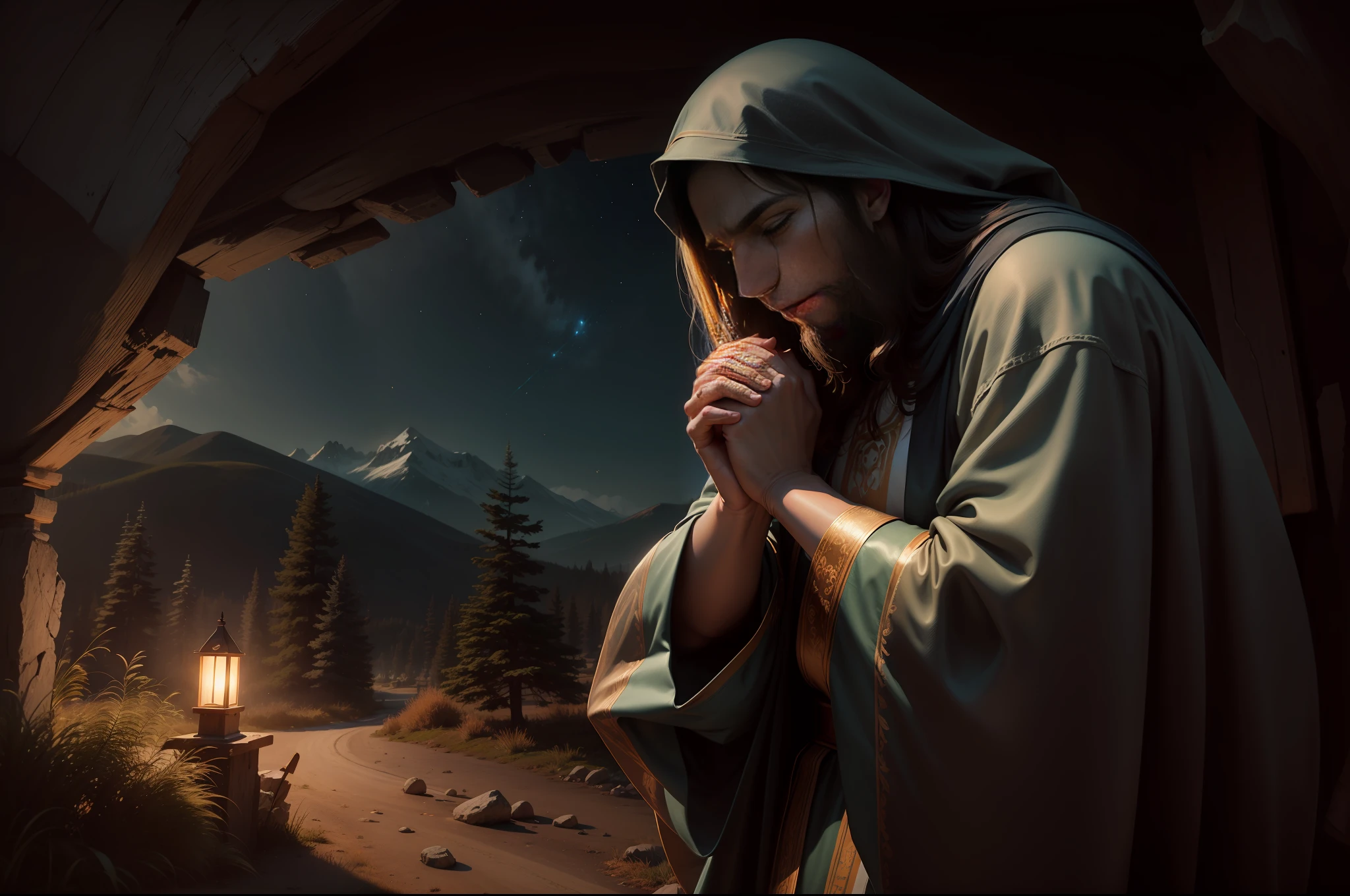 doa, homem Rezando, homem orando, Rezando, FAITH IN GOD, Jesus Cristo, Cristo Jesus, messias, prayers to God, montanhas, Caminhos, Natureza, Deus, skies, celestial, Rendering, fotorrealista, Ultra HD |, 4k, texturas detalhadas, cores detalhadas, Sombras realistas, sombras detalhadas, Cristo, decente, long tunic, Moving prayer, exciting prayer, Praying with emotion, peace of mind, floresta nas montanhas, palmeiras, homem, macho, Jesus, iesus, Messias de Israel, hebreu,