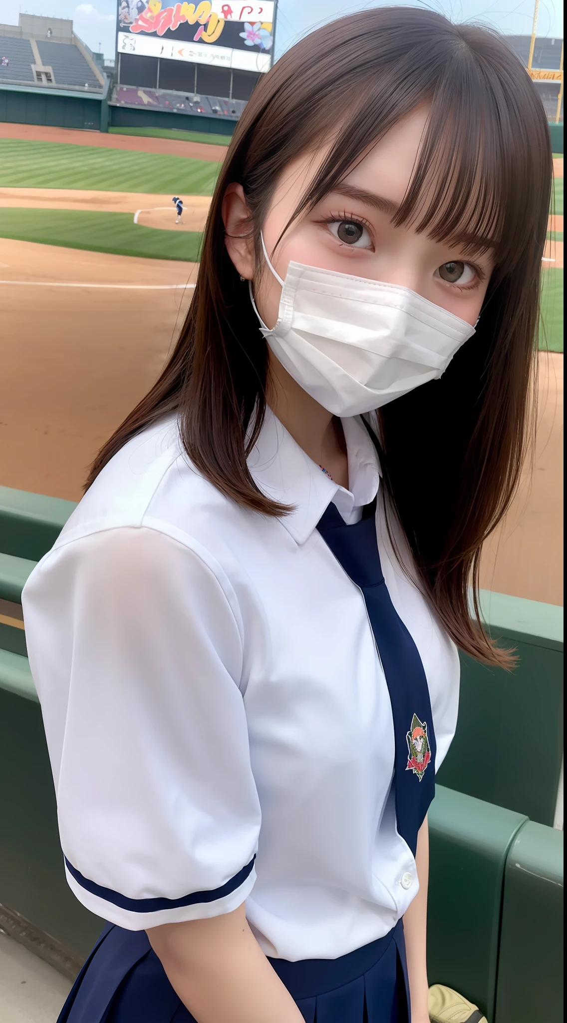 1girls、seethru school uniform、A masterpice、最好的质量、extremly detailed、Japanese high school many student、s summer clothes、Baseball Stadium Stands、Sweat on the face、