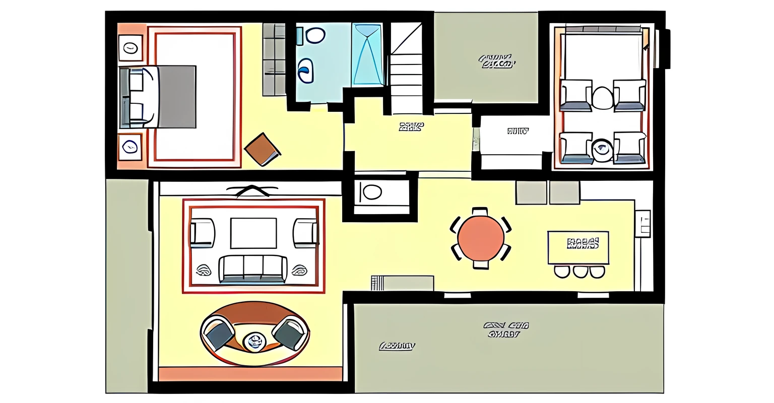 Top view plan of a residential scribble, architectural ground plan, residential design, layout interior design, architectural concept, soft colors, detailed and intricate, keep lineart