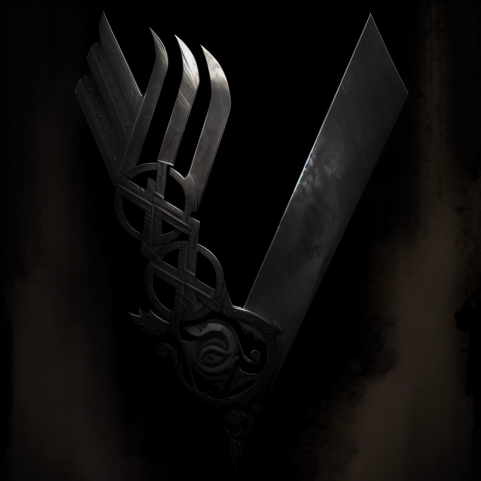 cinematographic, Logo Vikings , tv series, Viking aesthetics, textura de metal desgastado, marcas de sangue, Valhalla, Cultura Viking, Runas VIQUINGUES, Viking, [ metal ], estilo Viking arte oficial, Black background with cinematic lighting