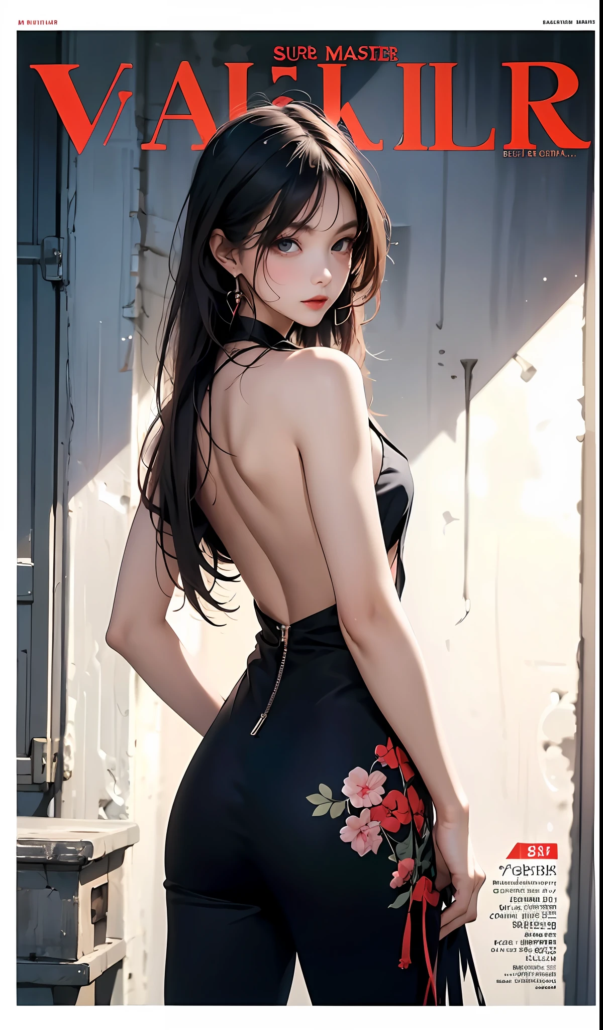 Best quality, master, high resolucion,agirl, Super beautiful face, super beautiful eye, Super beautiful hair，Magazine covers，Trendy outfits，Whole human body，Backshot