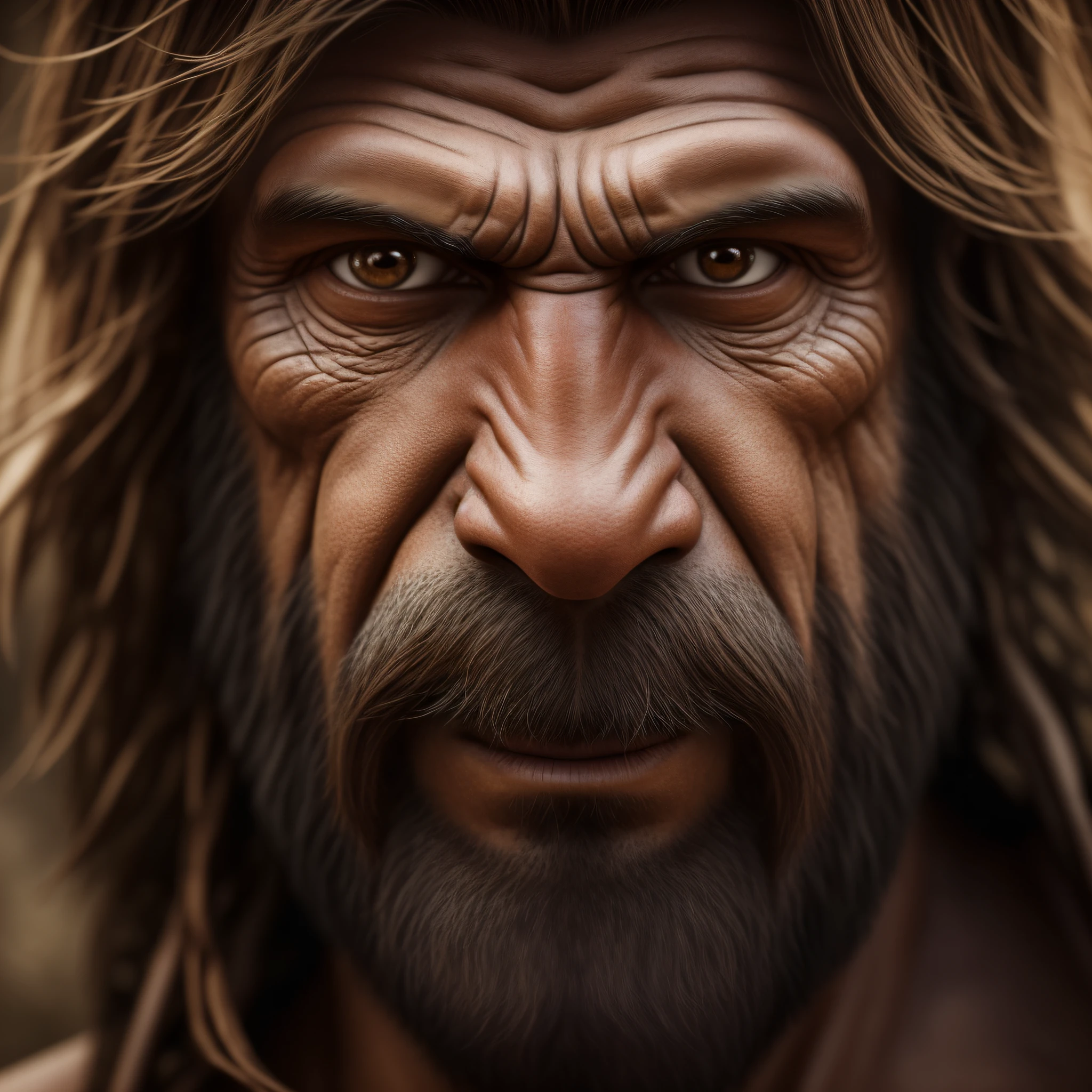 a portrai of a caveman , with intrinsic details, master piece, hyper realistic , hd , 8k