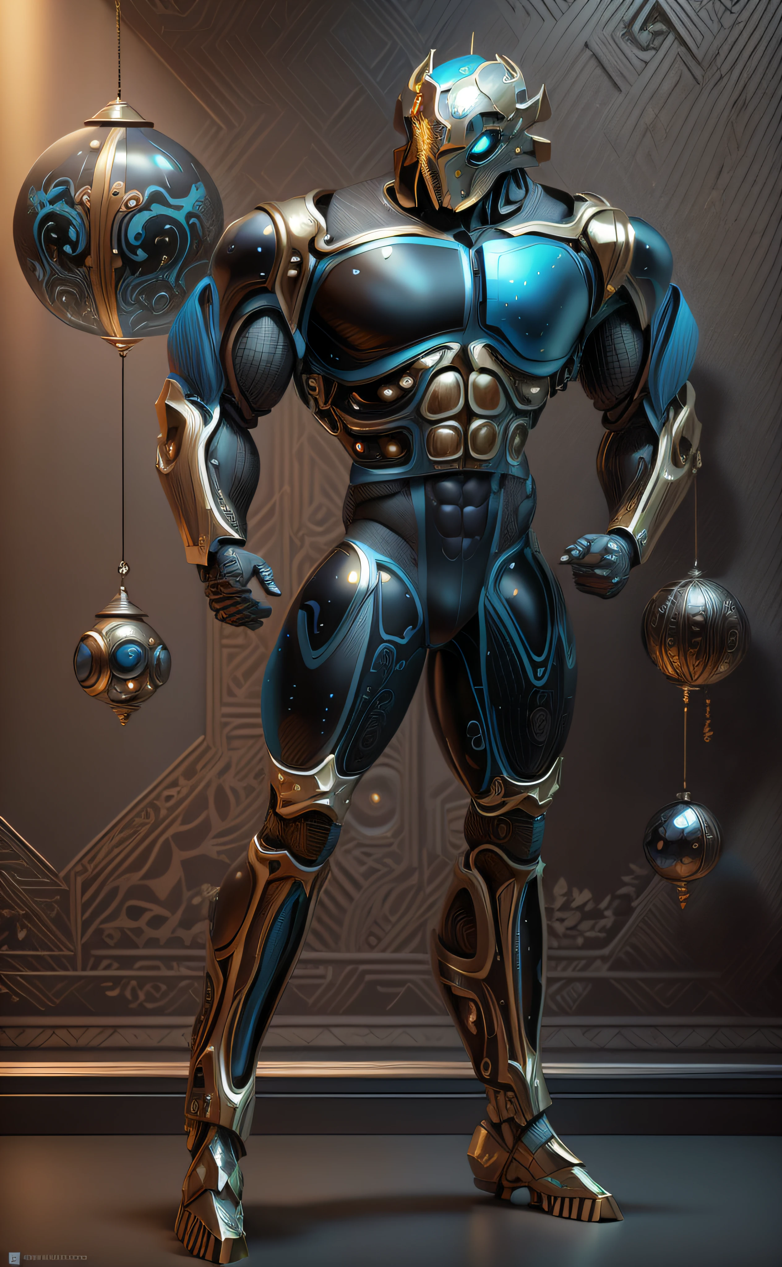 uma imagem de desenho animado de um homem com um corpo azul e um capacete, este personagem tem criocinese, cybernetic body, armadura brilhante elegante, Armadura refletida da cor do gelo da lasca, Corpo ciborgue, musculoso!! sci fi, silver cyber armor, coberto com armadura de prata completa, inspirado por Rob Liefeld, cyber fight armor, diamond plated superhero, 3d render em 8k, melhor qualidade, obra-prima, nikon, luz e sombras realista, 8k, ray tracing, NVIDIA, unreal engine 5, numa praia com um mar azul noturno