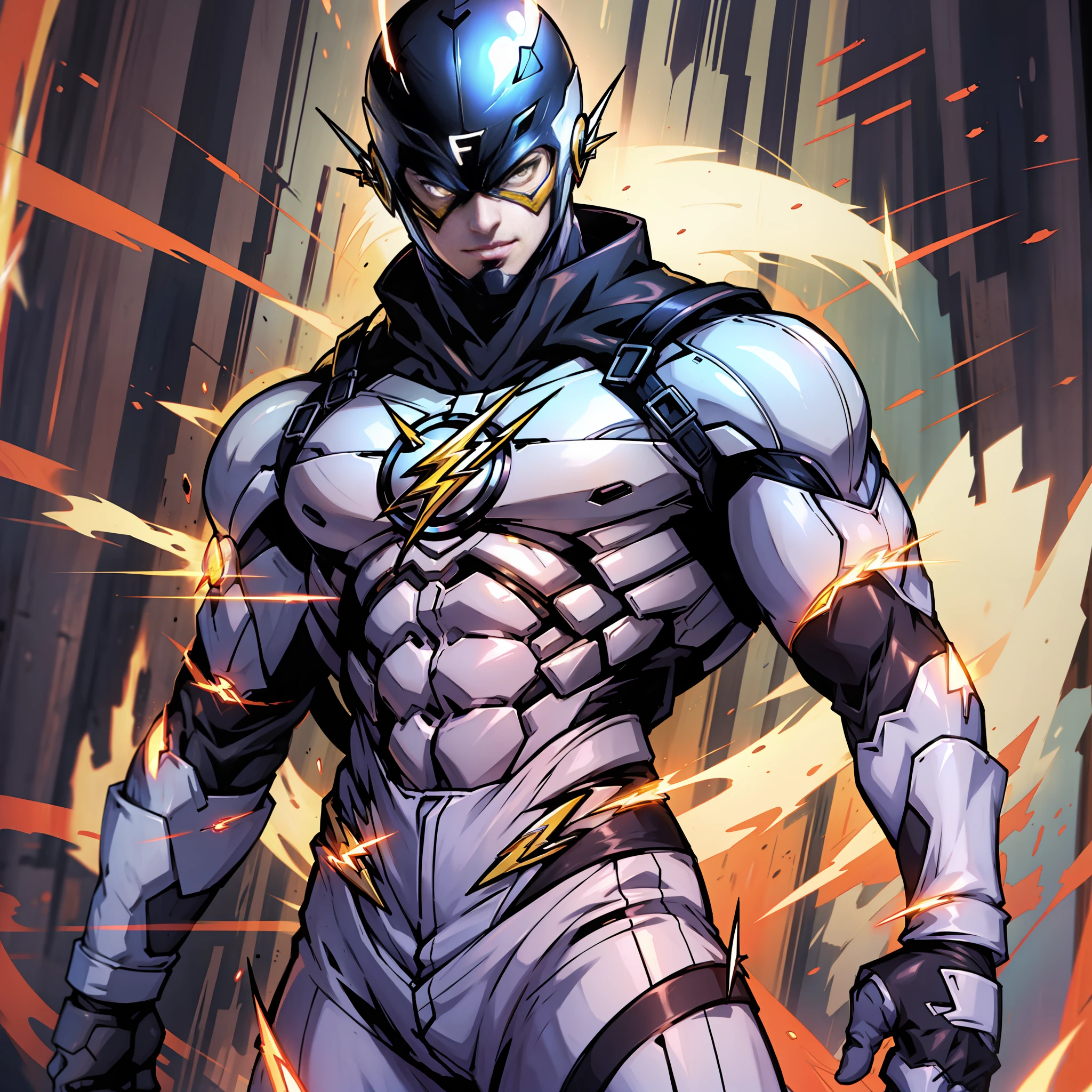 Anime - ((Flash traje branco com dourado futurista)), 4k, obra prima, melhor qualidade, ultra detalhado, musculos.