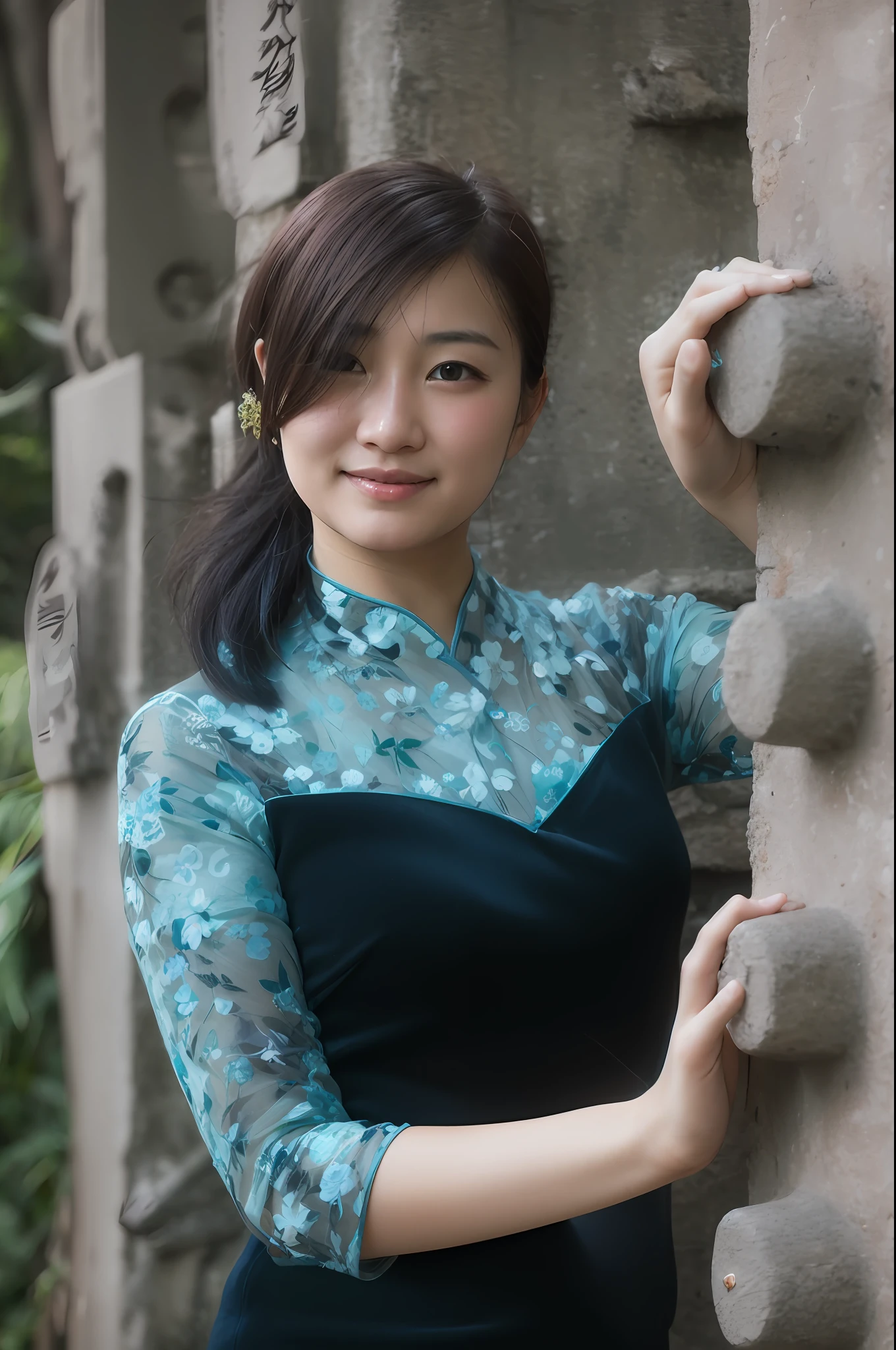 Oriental women,with white skin,Preserve facial features。