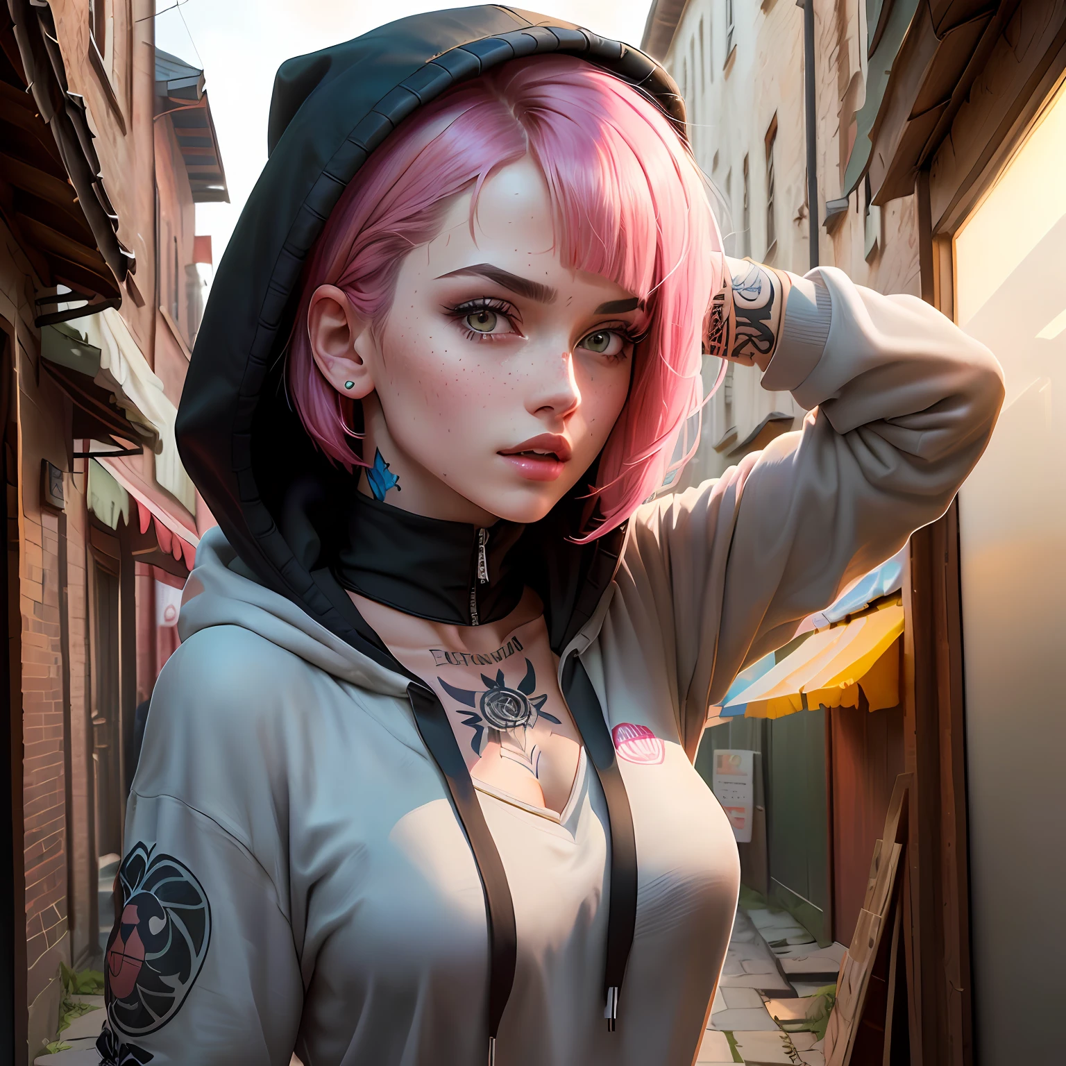 ((Best Quality, 8K, Masterpiece: 1.3)), (Flower Cap: 1.3), Focus: 1.2, Perfect Body Beauty: 1.4, Buttocks: 1.2, (Layered Haircut: 1.2)), (Dark Street: 1.3), Highly Detailed Face and Skin Texture, Full Body, Delicate Eyes, Double Eyelids, Whitened Skin, Long Hair, (Round Face: 1.5), (Loose Crop Top, Shorts: 1.6)