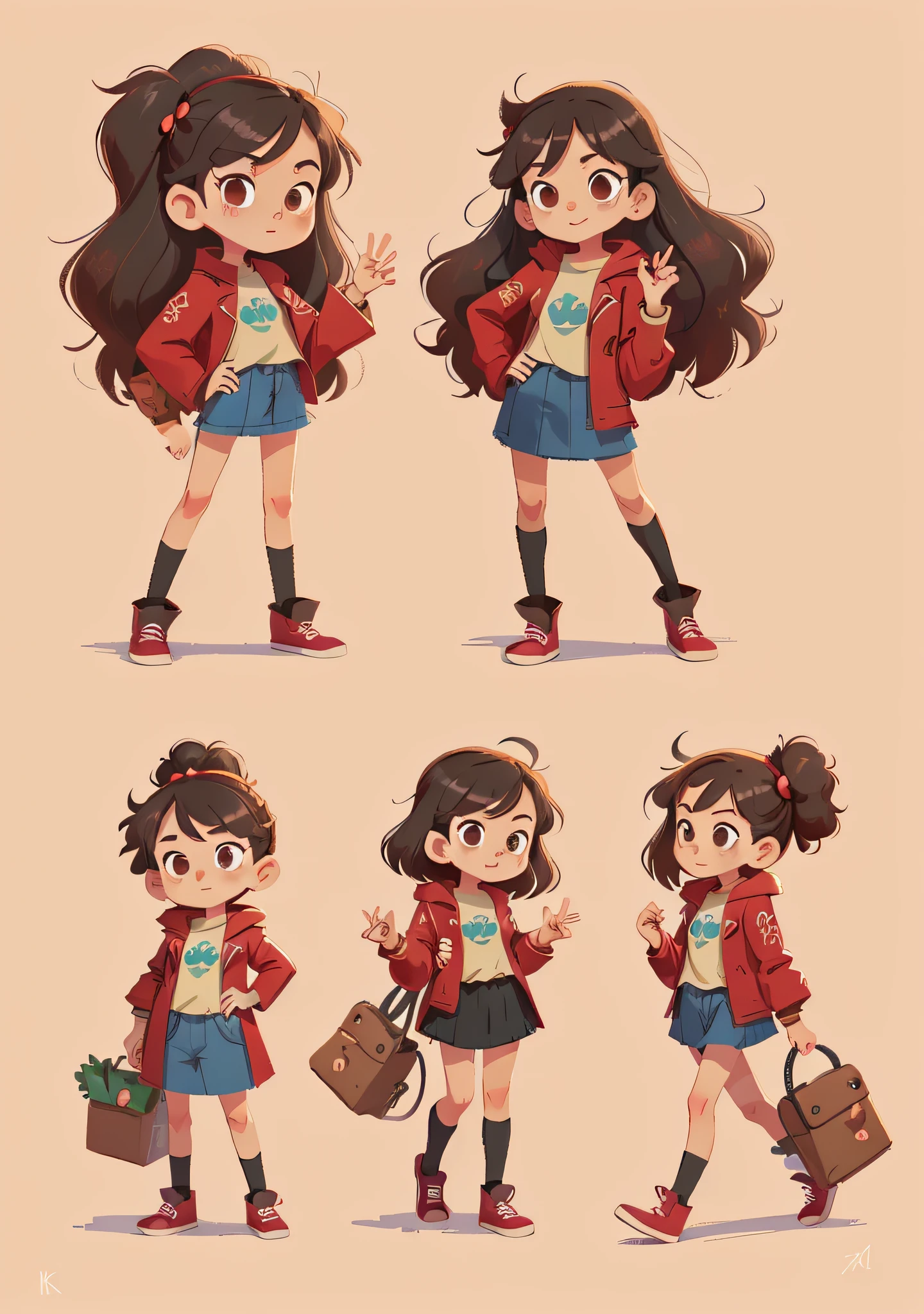 Close-up of cartoon characters in casual clothes,Red coat,Long black hair,Long black hair,Long black hair,Skirt,Skirt,Skirt,Complete hand and five fingers,Complete hand and five fingers,Complete hand and five fingers,Mini cute long hair girl for women,High-quality character design,animation character,Full body characters,Full body character design,The character stands and walks,Professional character design,Game character design,Full body solo character,2D illustration,2D illustration,Cute characters,female protagonist👀:8,