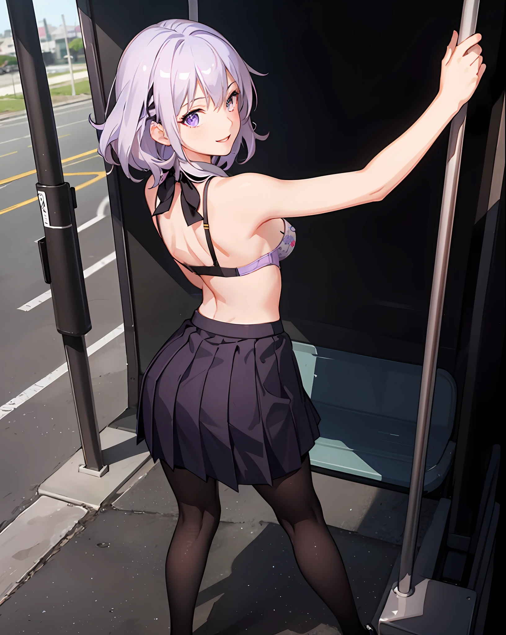 (masterpiece, best quality, extremely detailed CG, beautiful detailed eyes, ultra-detailed, intricate details:1.2), 8k wallpaper, elaborate features,
(1girl, solo:1.4),
(realistic textures:0.8), highres, cute, (vibrant colors, dynamic lighting:1.0), (high contrast:0.8),
(shot hair, light purple hair:1.3), (medium breast:1.4), (cum on breast:1.0), (medium shot:1.2),
cum on hair, hakama short skirt, torn,
pantyhose, print bra, open dress,
(crazy smile:1.0),
(Wet dress:0.5),
(shirt pull:0.5),
fighting stance, projected inset, (bus stop:1.6), :<, back focus,
(skirt:1.4), (untied:1.1),
(clothed, smile:0.9),,
(spanked:1.4), (nsfw:1.15),
confident expression, (fullbody:1.1),