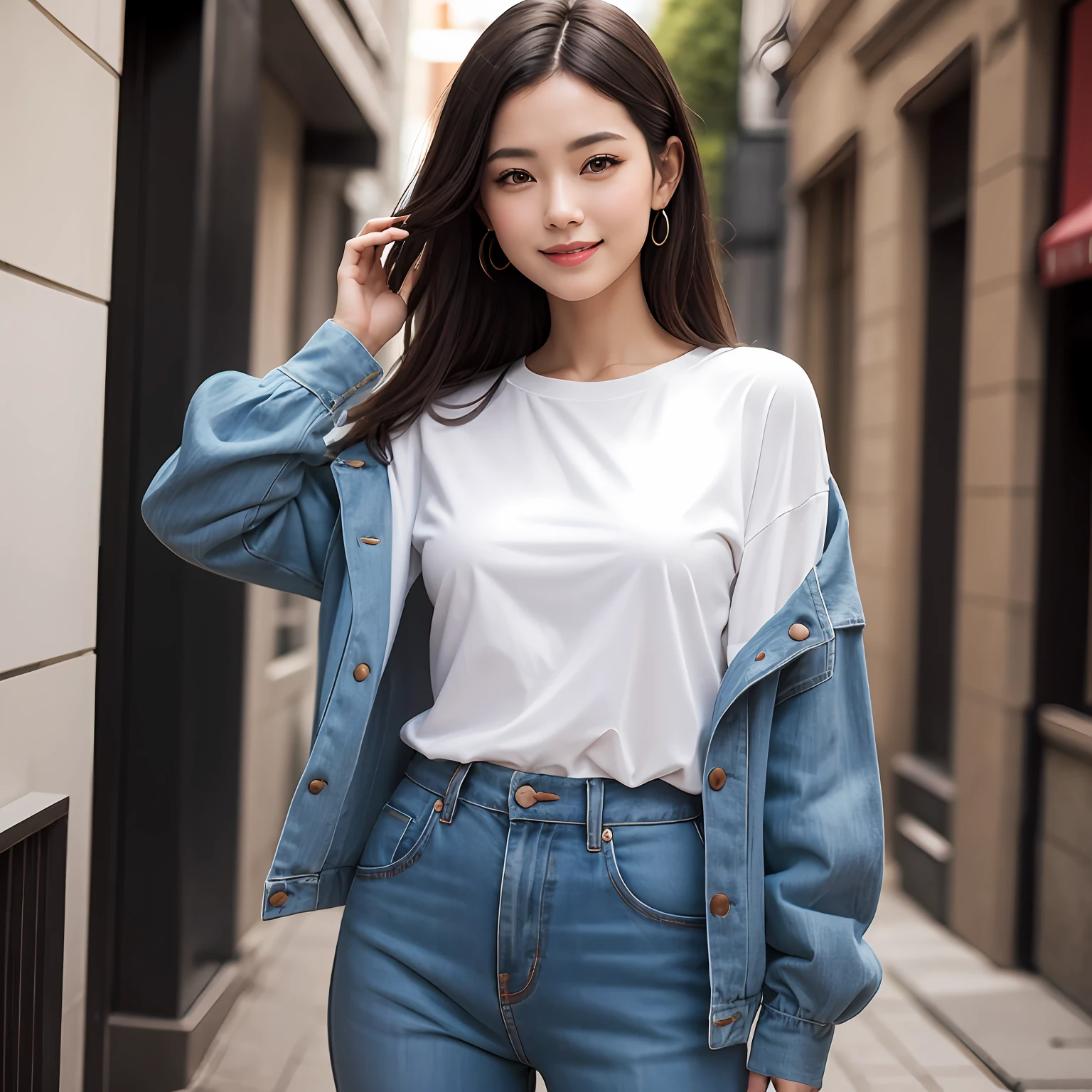 (8K、最好的质量、A masterpice:1.2) + (Realistic、photorealestic:1.37) + Super Detail + woman kngiht + a Pretty + (smile on face:1.1) + beautifuleyes + (Long)+ Haut du corps + Wearing on-trend clothing --auto