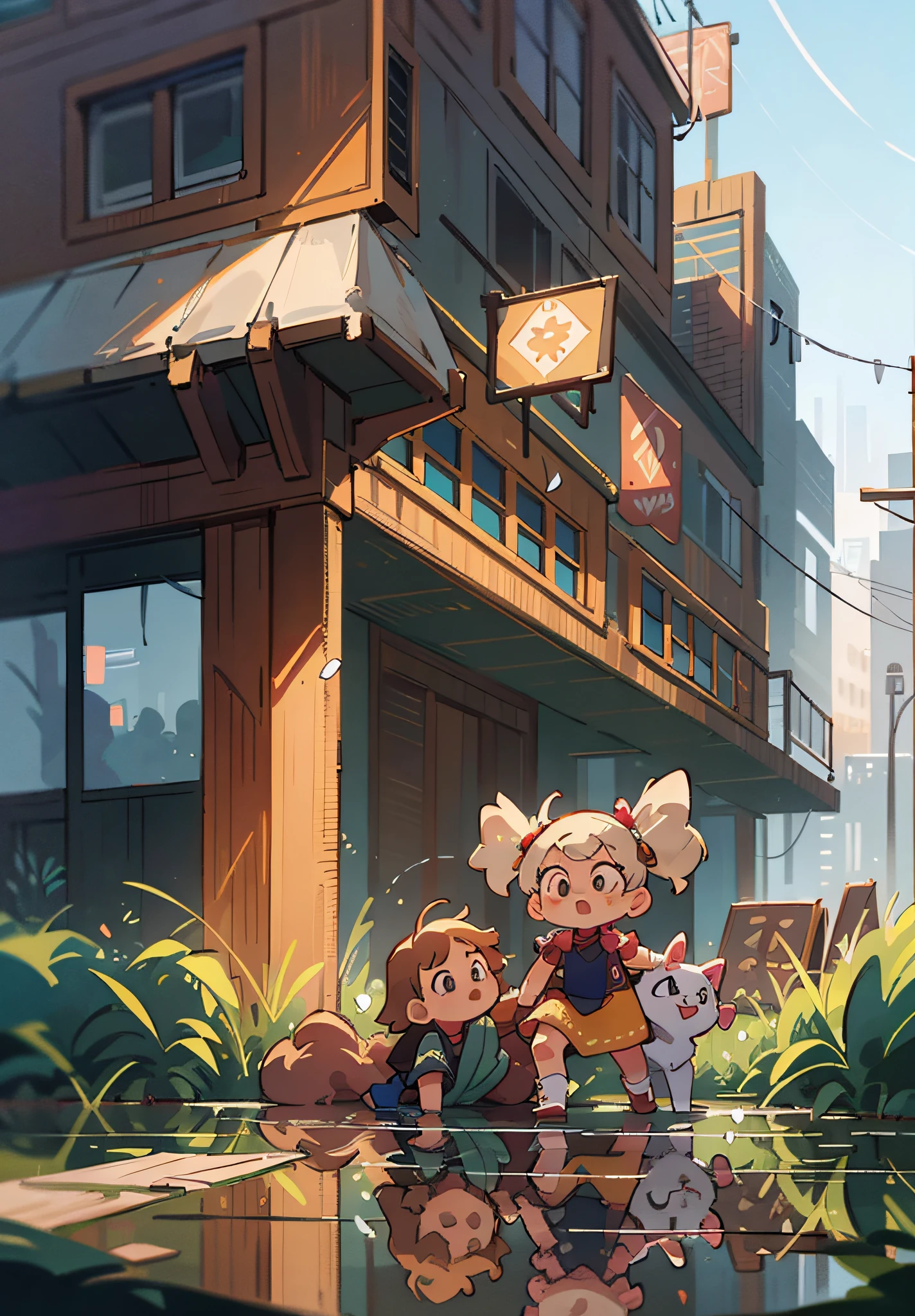 (Masterpiece, Best Quality: 1.3), Reflection, Very Detailed, (Very Detailed CG Unity 8k wallpaper), Cinematic lighting, detailed background, Dramatic, A cute 1 girl saving dog, healing, crowd,