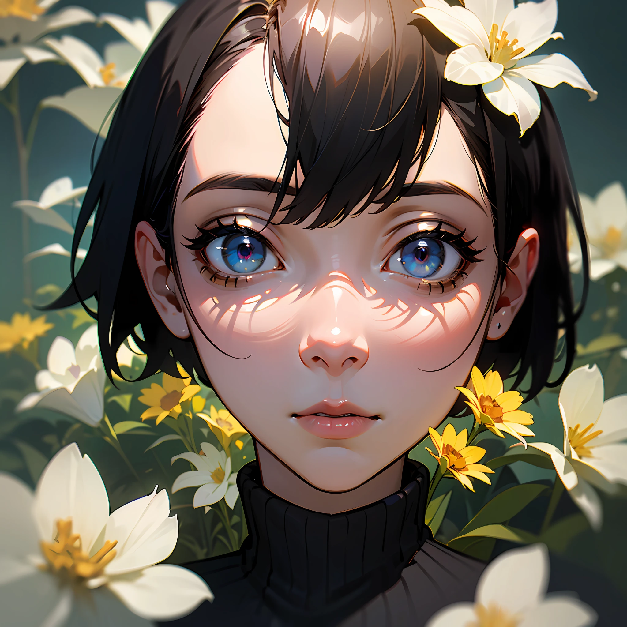 (masterpiece:1.3), abstract flowers , geometric patterns, beautiful curvy shape,(8k, photorealistic, RAW photo, best quality: 1.4), (1girl), beautiful face, (realistic face), (black hair, short hair:1.3), beautiful hairstyle, realistic eyes, beautiful detailed eyes, (realistic skin), beautiful skin, (sweater), absurdres, attractive, ultra high res, ultra realistic, highly detailed, golden ratio --auto