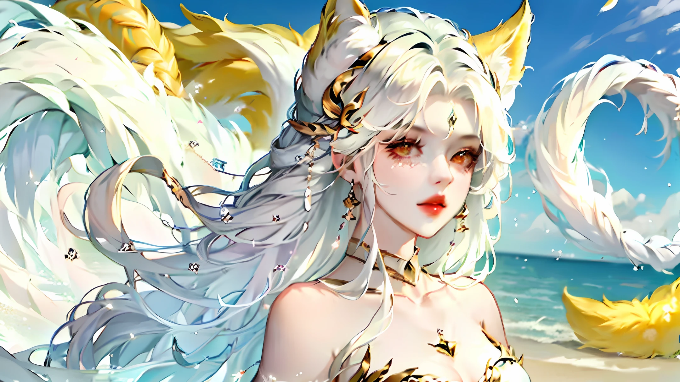 White fur fox swimsuit beautiful girl