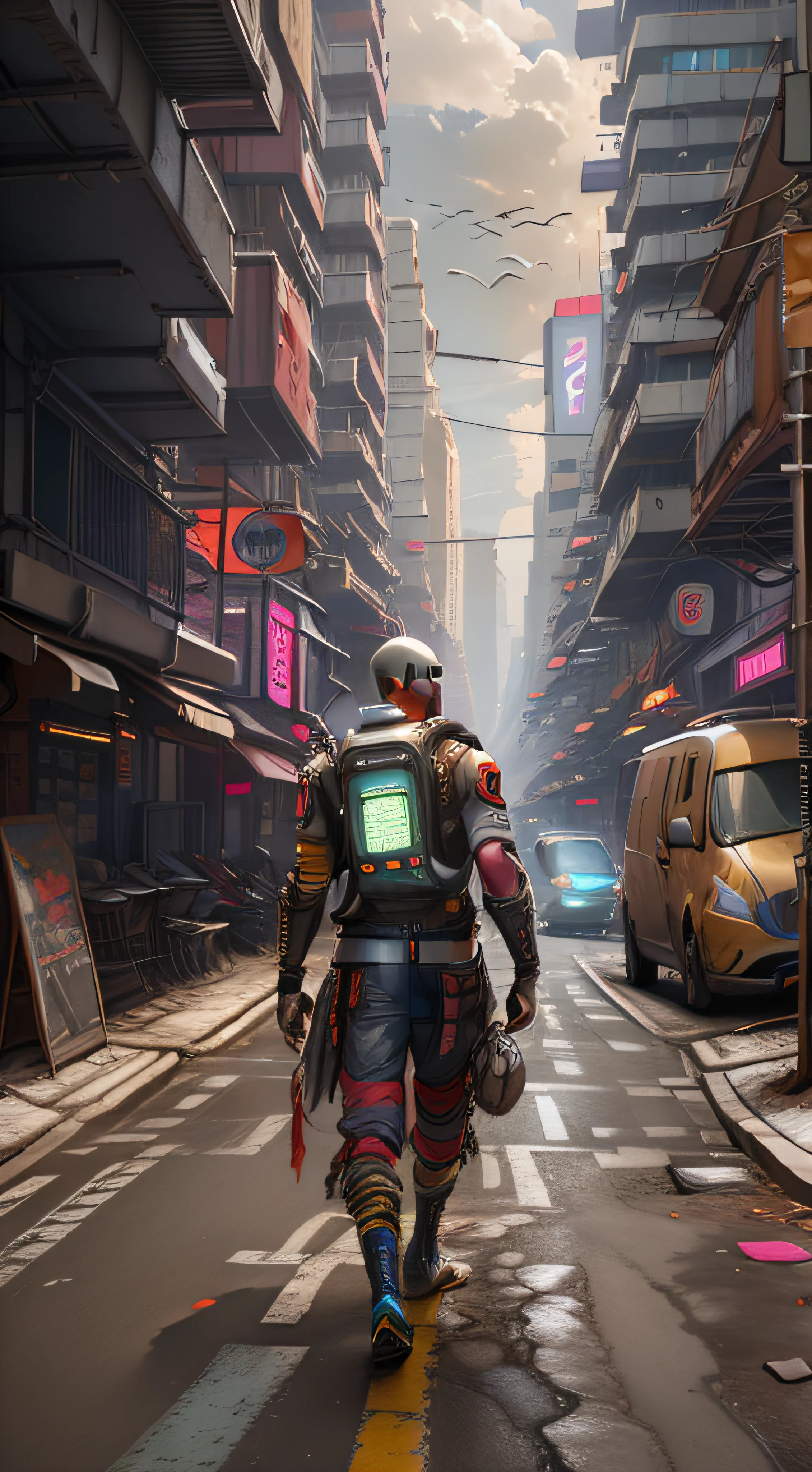 Un deportivo futurista en la calle de una ciudad futurista- tema oscuro:0.9), City Street, cyberpunk 2077 (HDR:1.22), colores apagados, fondo complejo, hiperrealismo, hiperdetallado, Amandine van ray