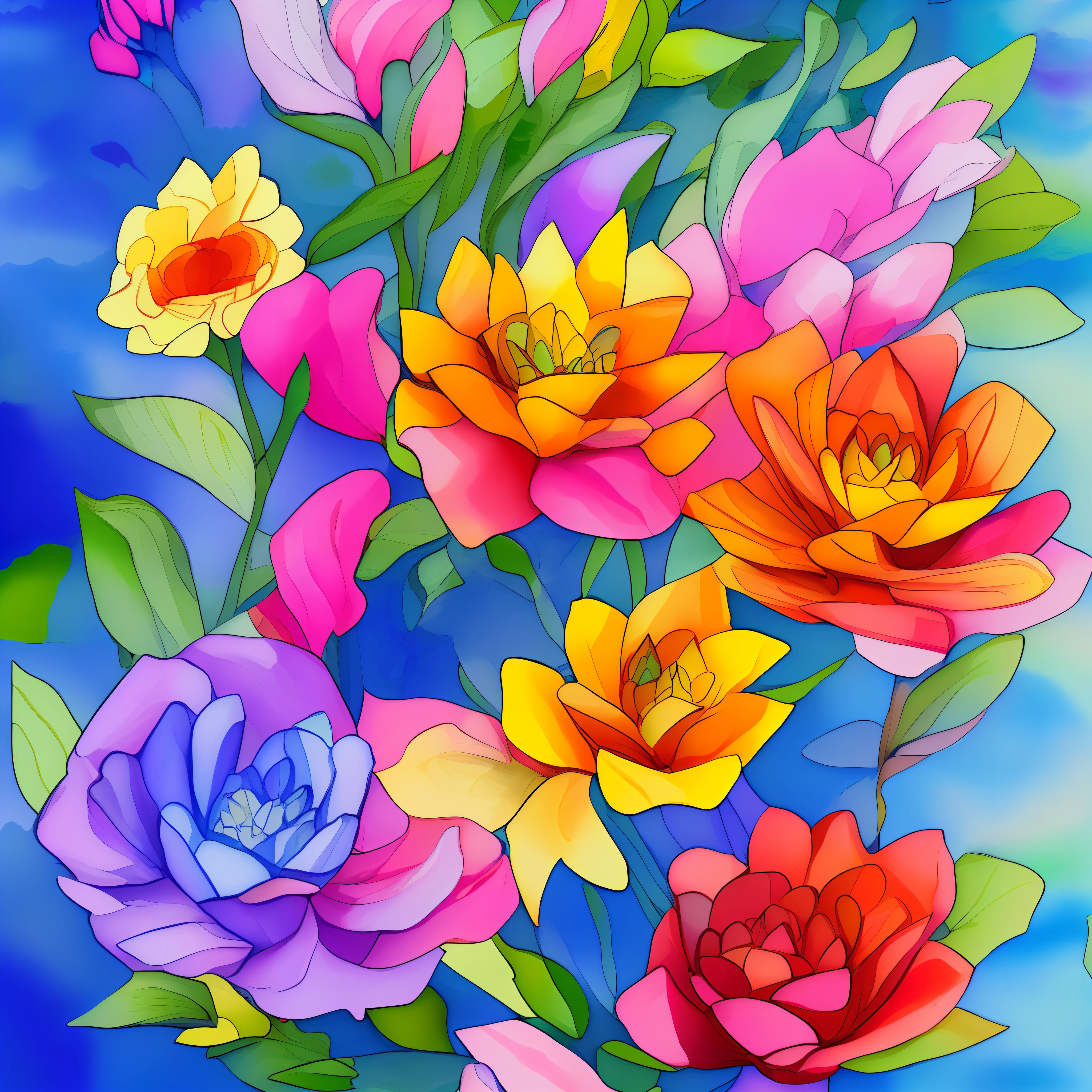 Prismatic, gems, flowers, watercolor --auto