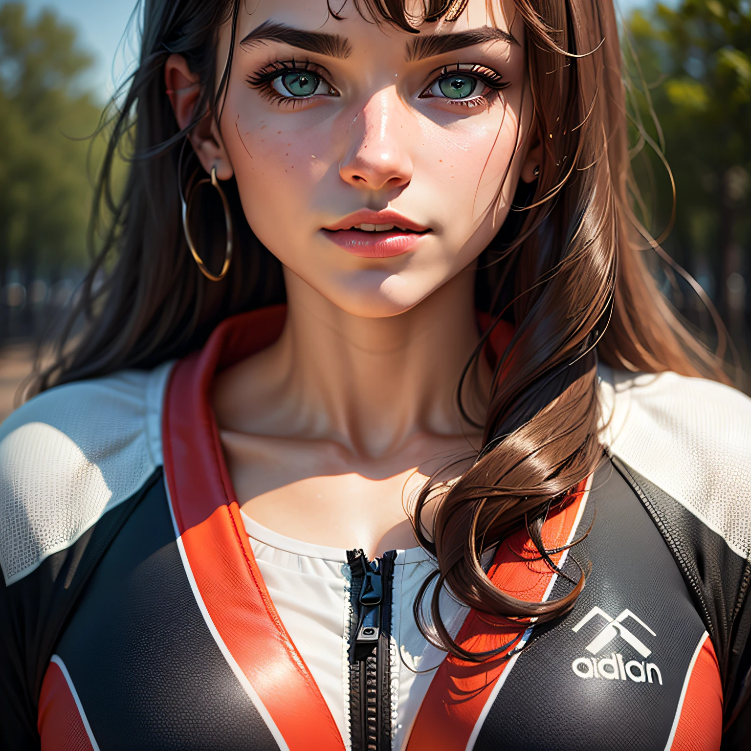 ((Irina Dreyt)), close-up portrait, wearing a sports suit, --auto