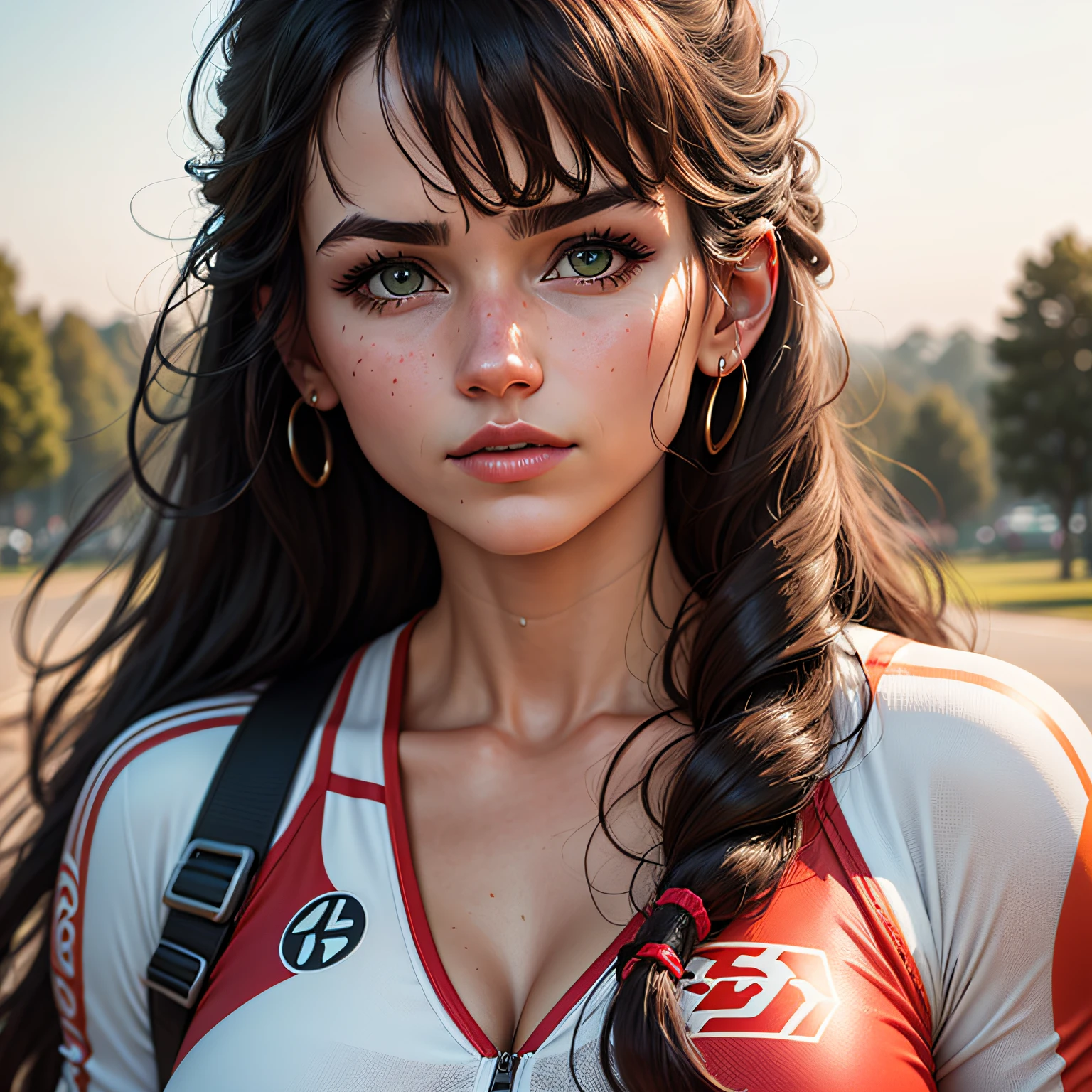 ((Irina Dreyt)), close-up portrait, wearing a sports suit, --auto
