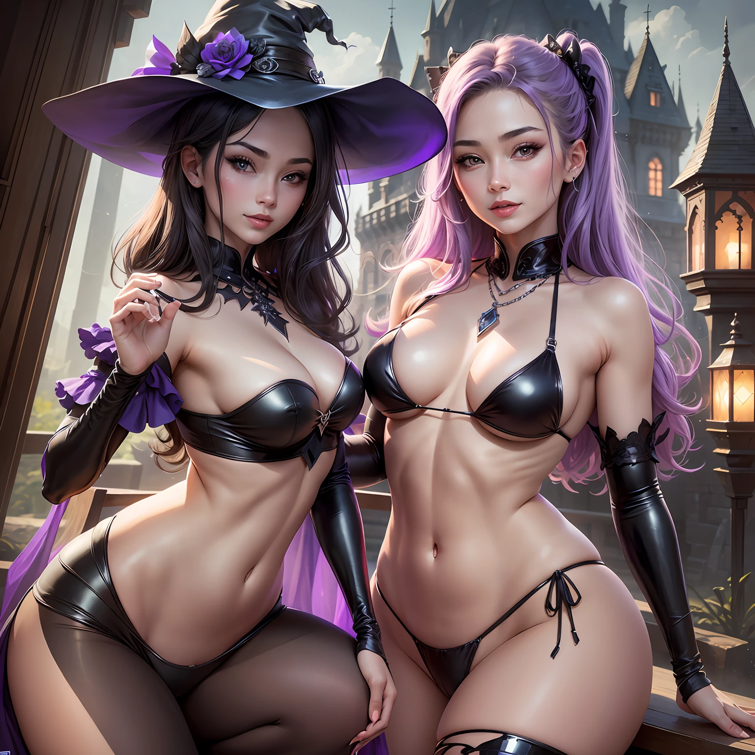 Beautiful woman of body with measures of bust 96 cm of waist 56 cm and hips 106 cm with black lingerie with witch costume and with ugly face --auto