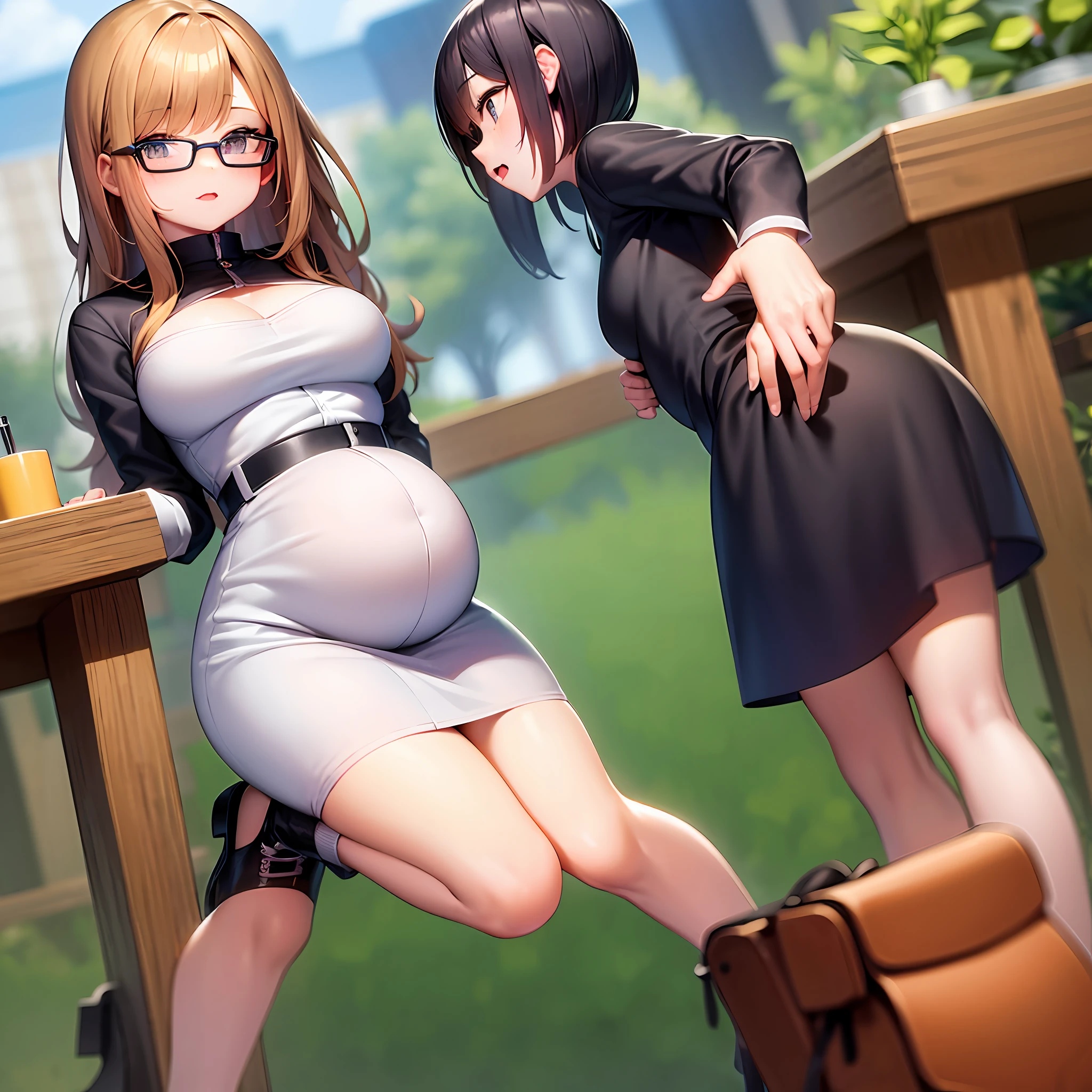 Young girl pregnant A standing little girl wearing glasses Very soft breasts cute cute