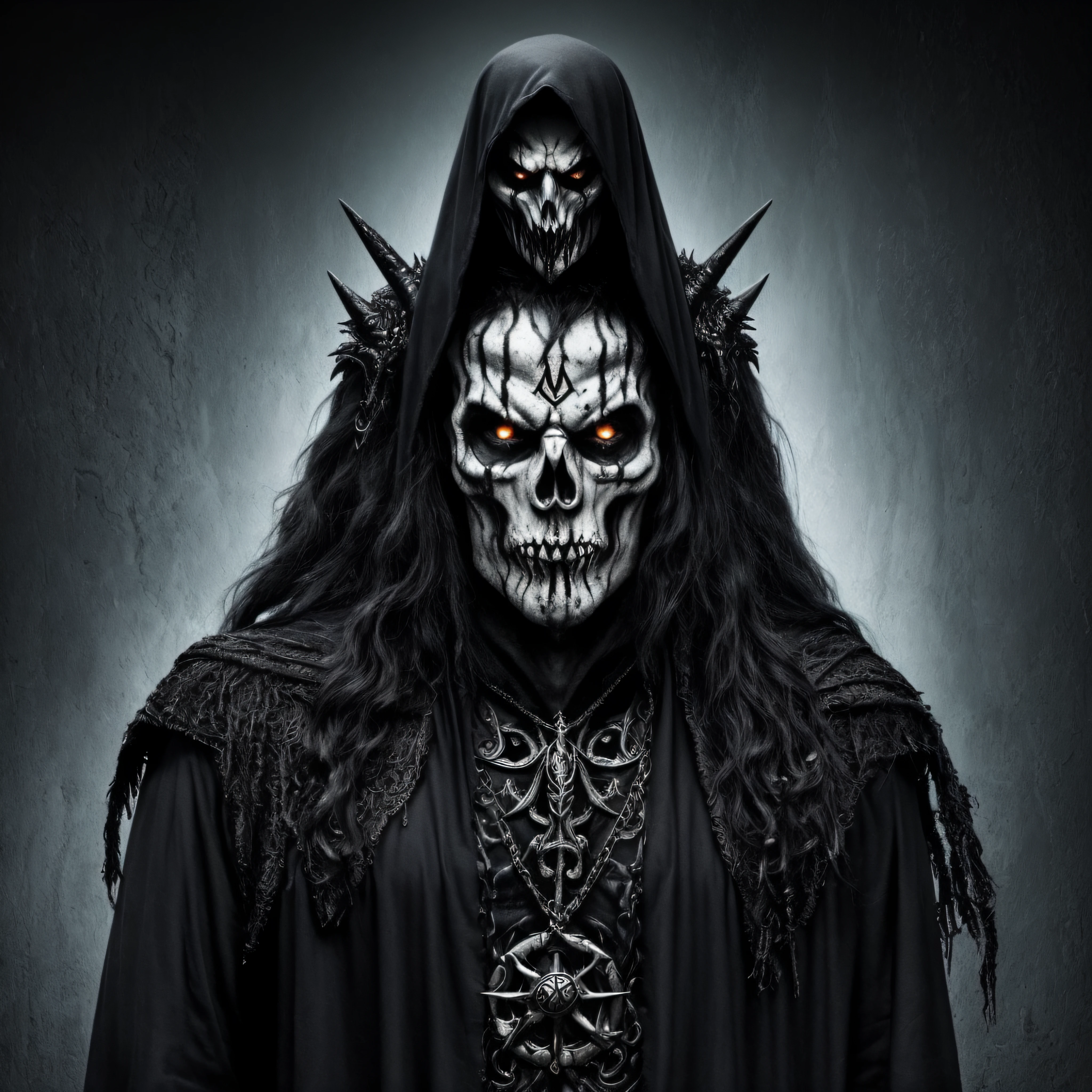 Black Metal, demonic, preto e branco, Hiper realista, detalhado, 8k, chocante