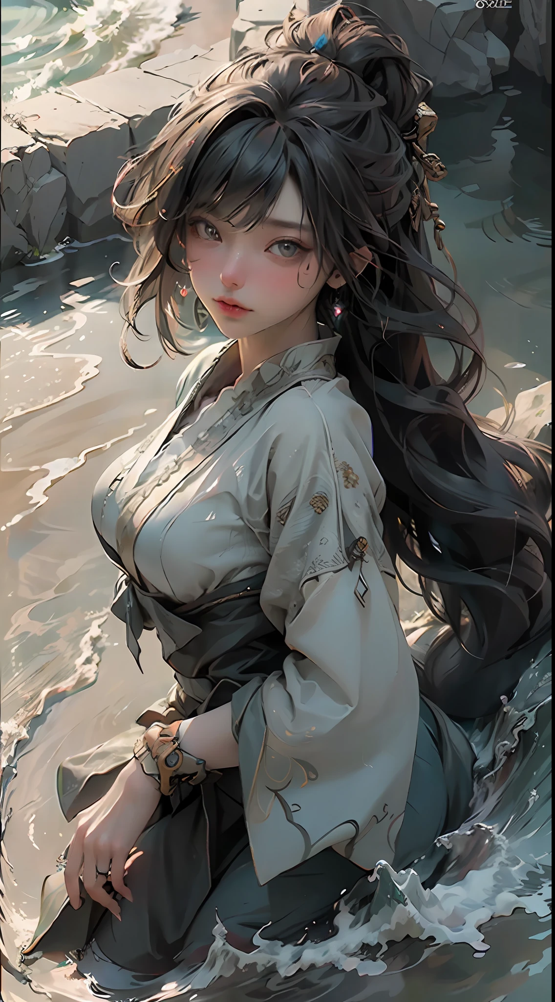 ((Best quality)), ((masterpiece)), (detailed:1.4), 3D, an image of a beautiful cyberpunk female,HDR (High Dynamic Range),Ray Tracing,NVIDIA RTX,Super-Resolution,Unreal 5,Subsurface scattering,PBR Texturing,Post-processing,Anisotropic Filtering,Depth-of-field,Maximum clarity and sharpness,Multi-layered textures,Albedo and Specular maps,Surface shading,Accurate simulation of light-material interaction,Perfect proportions,Octane Render,Two-tone lighting,Wide aperture,Low ISO,White balance,Rule of thirds,8K RAW,Masterpiece, best quality, (8k very detailed CG unit wallpaper) (best quality), (best illustration), (best shading) a golden sea wave, bright orange aol sunset through the wave, golden water drops flying, (:1. 6),