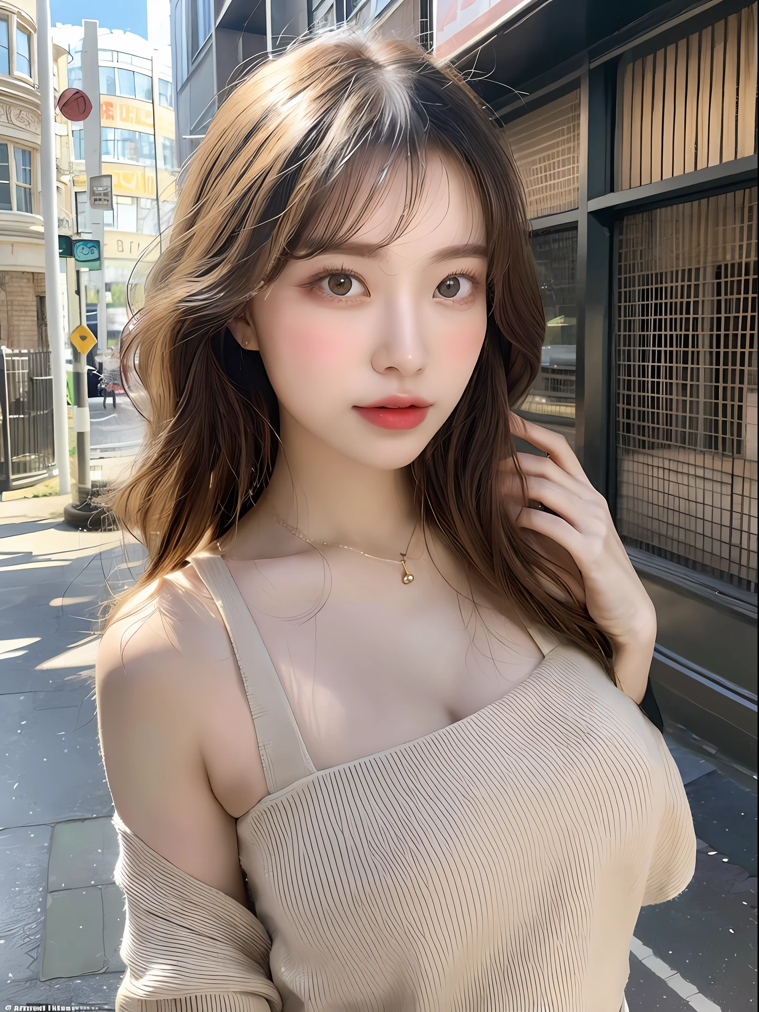 In this project, the studio is inspired by the streets of London, and is intended to be shot in bright light from summer morning to daytime. Create highly elaborate CG Unity 8K wallpapers modeled after a beautiful-looking 30-something actress with a realistic, lifelike and ultra-detailed finish with a hairstyle and fashion style that matches the trends of 2023. The model is slender, cute, and mature. Her distinctive feature is a straight bob style that matches the trends of 2023, and she has a slightly brighter and softer trendy milk tea beige hair color. Shooting takes place in bright summer light, so be sure to shoot so that you can feel the refreshing summer atmosphere. The skin quality of the model is delicate, and you should pay attention to the fine details and softness of the hair. The studio set should be inspired by the London skyline, reflecting urban elements while also creating a summer atmosphere. Camera angles should be from the waist up. The model's hair color is rather light and soft milk tea beige, and the skin tone is a natural beige tone. Makeup should focus on bright lips and eye-catching mascara, and have a natural and light styling. For fashion style, choose sophisticated outfits that match the trends of summer 2023. Imagine the brightness of summer and the cityscape of London, but use the colors to create a simple and urban style. The final image should be shot in a studio reminiscent of the London skyline in bright summer light, and try to convey a refreshing and summery atmosphere.