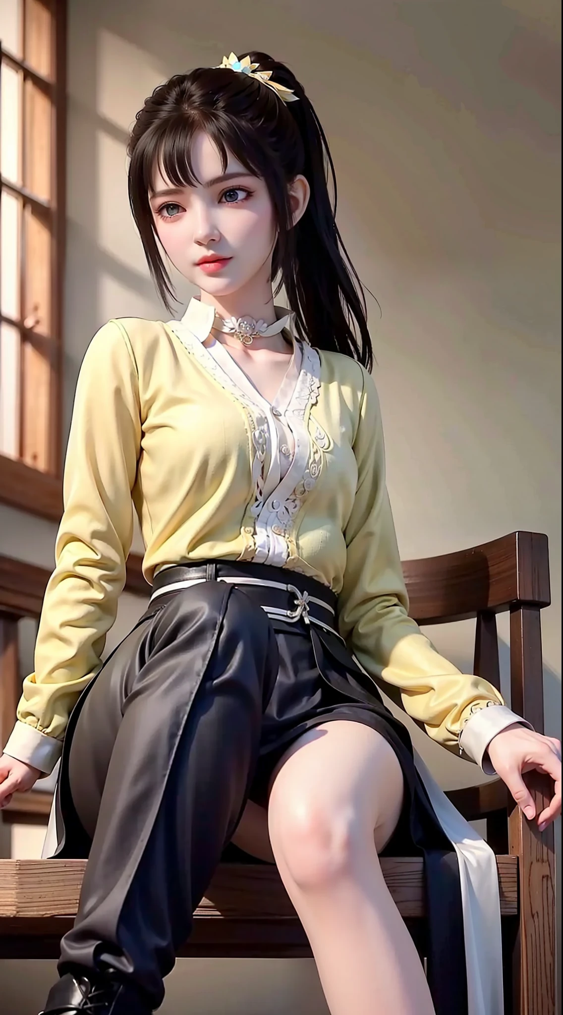 巨作,Best quality,1girls, Sitting,Crossed legs,