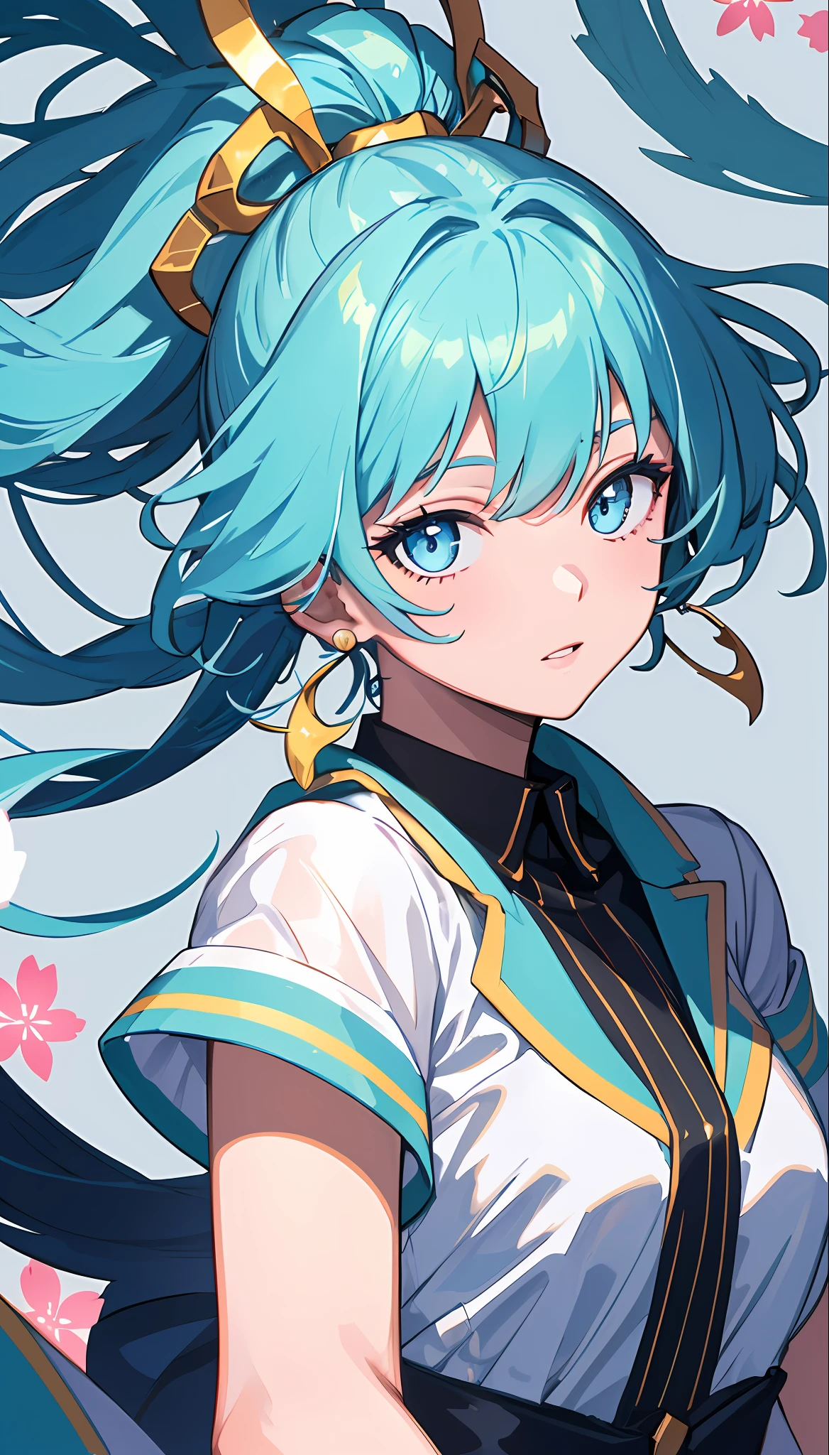 (masterpiece), (best quality), (ultra detailed),(disheveled hair),(illustration), (1girl), (Fashionable clothing), standing, Fashion model, looking at viewer, (interview), (simple background),beautiful detailed eyes, delicate beautiful face, Floating,(high saturation),(colorful splashes),colorful bubble,(shining), focus on face, ponytail, kamisato ayaka, light blue hair, bangs, hair ring, floating flowers, floating hairs, (shining), best lighting, best shadow,