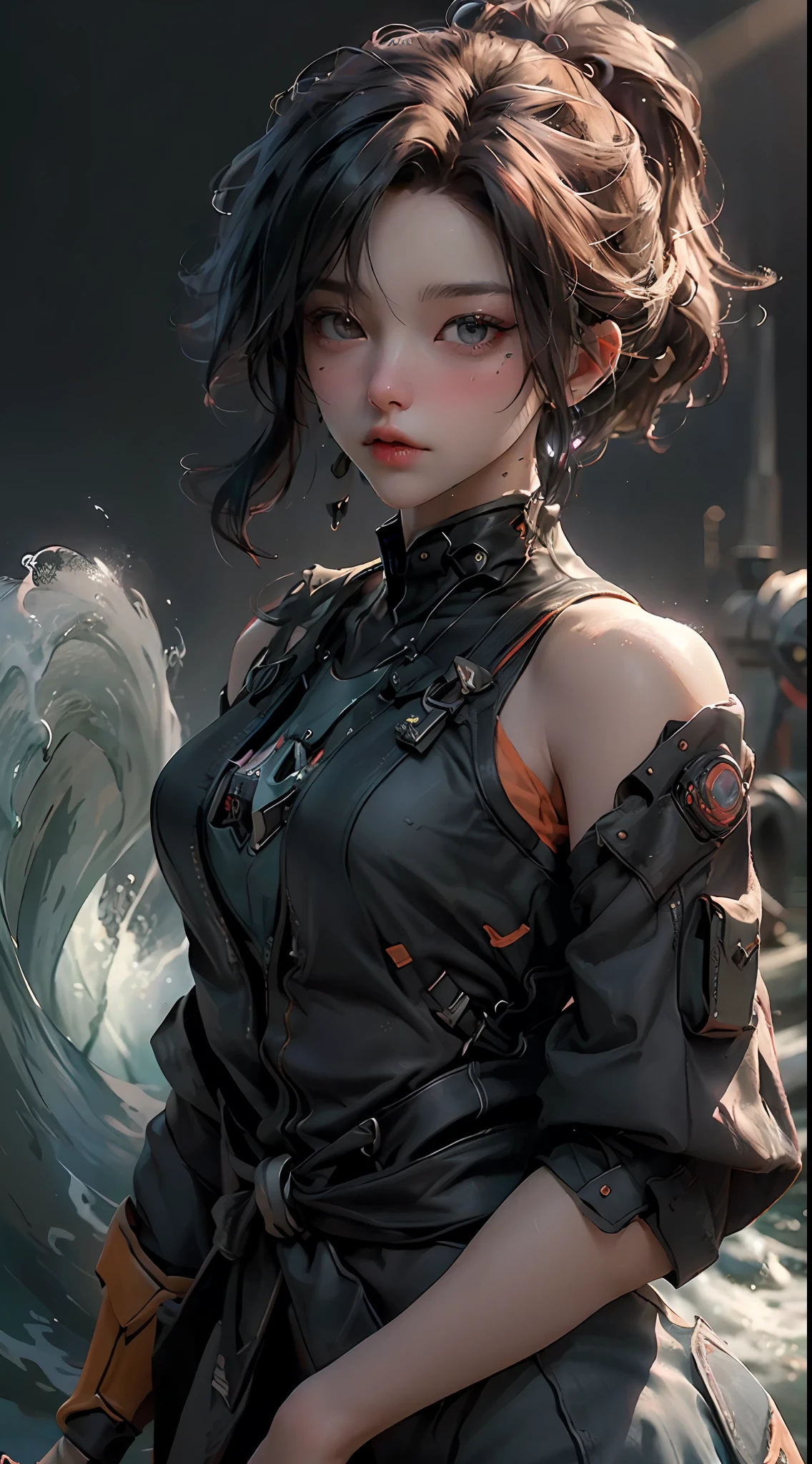 ((Best quality)), ((masterpiece)), (detailed:1.4), 3D, an image of a beautiful cyberpunk female,HDR (High Dynamic Range),Ray Tracing,NVIDIA RTX,Super-Resolution,Unreal 5,Subsurface scattering,PBR Texturing,Post-processing,Anisotropic Filtering,Depth-of-field,Maximum clarity and sharpness,Multi-layered textures,Albedo and Specular maps,Surface shading,Accurate simulation of light-material interaction,Perfect proportions,Octane Render,Two-tone lighting,Wide aperture,Low ISO,White balance,Rule of thirds,8K RAW,Masterpiece, best quality, (8k very detailed CG unit wallpaper) (best quality), (best illustration), (best shading) a golden sea wave, bright orange aol sunset through the wave, golden water drops flying, (:1. 6),